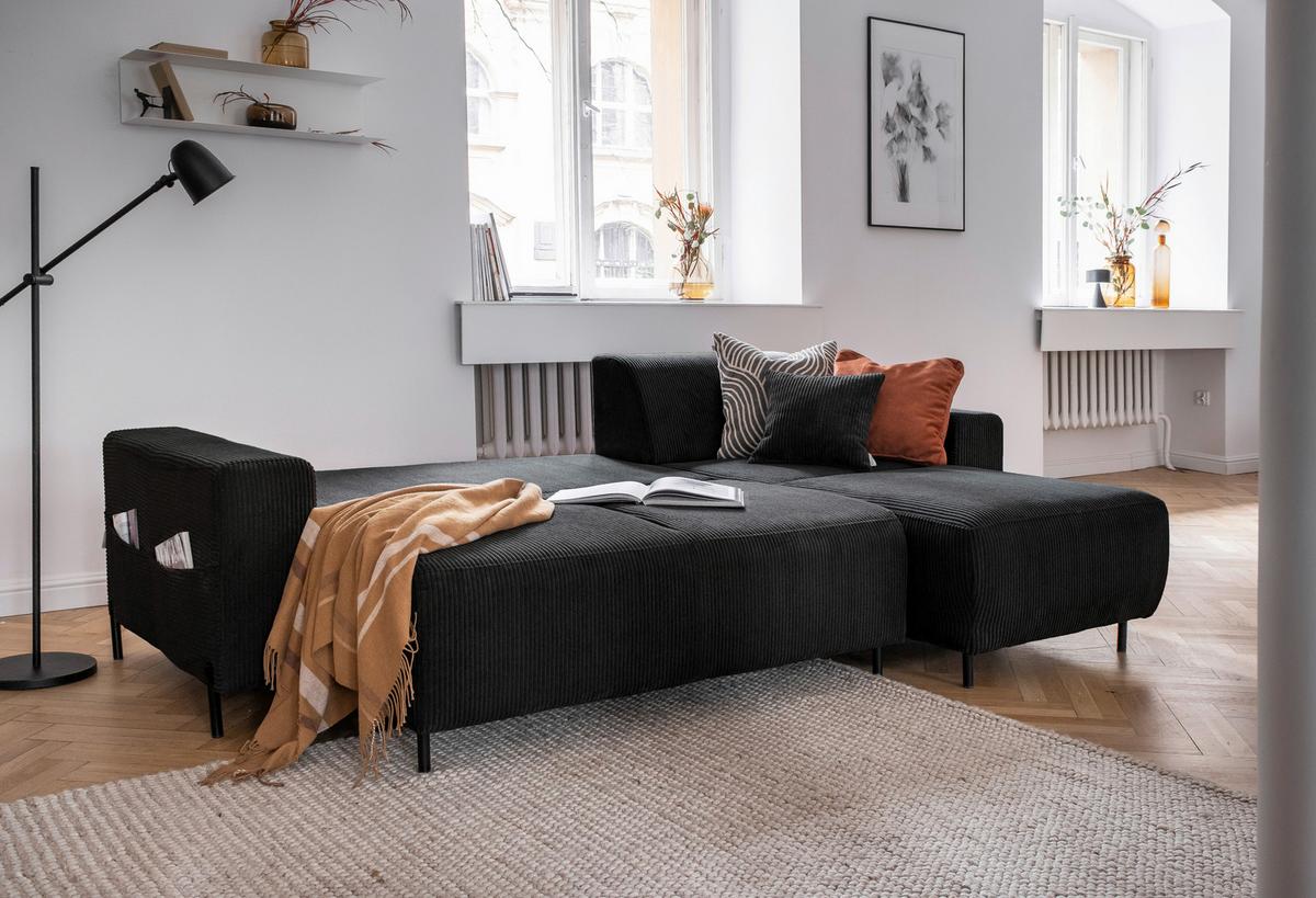 Ecksofa Cuddly Mia Dunkelgrau S: 260x165 cm - Dunkelgrau/Schwarz, Textil (260/165cm) - MID.YOU