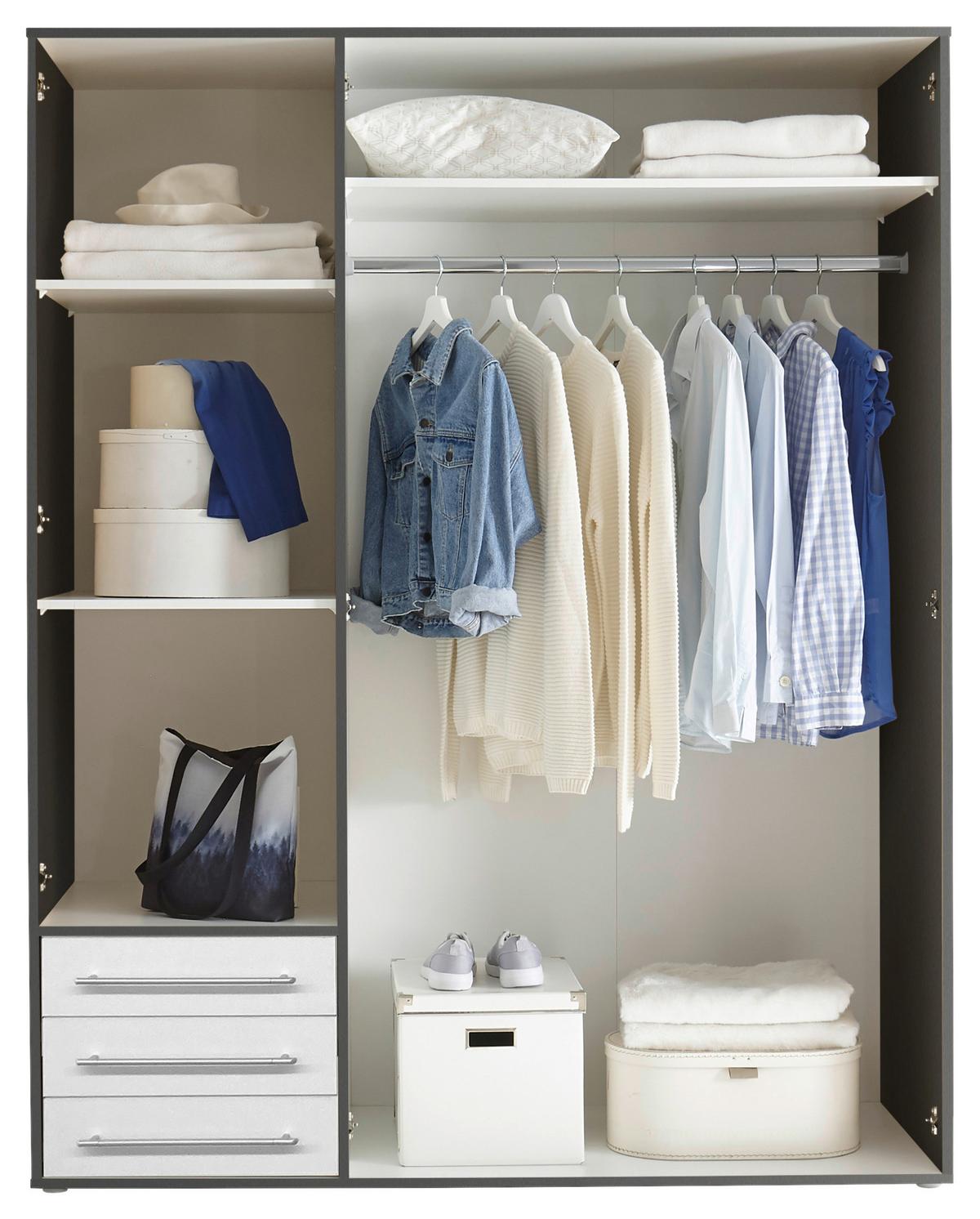 Drehtürenschrank Mit Laden B: 155 Cm Lyss Weiß/graphit - Graphitfarben/Weiß, MODERN, Holzwerkstoff (155/194/58cm) - Livetastic