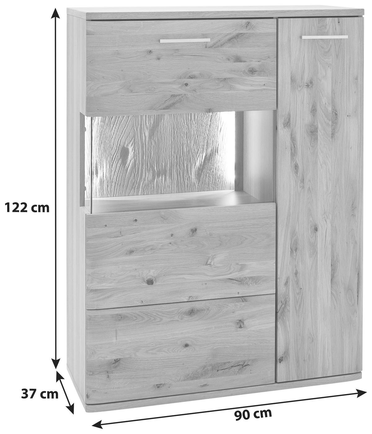 Highboard teilmassiv B: 90 cm Santori Eichefarben - Eichefarben/Schwarz, Design, Glas/Holz (90/122/37cm) - Livetastic