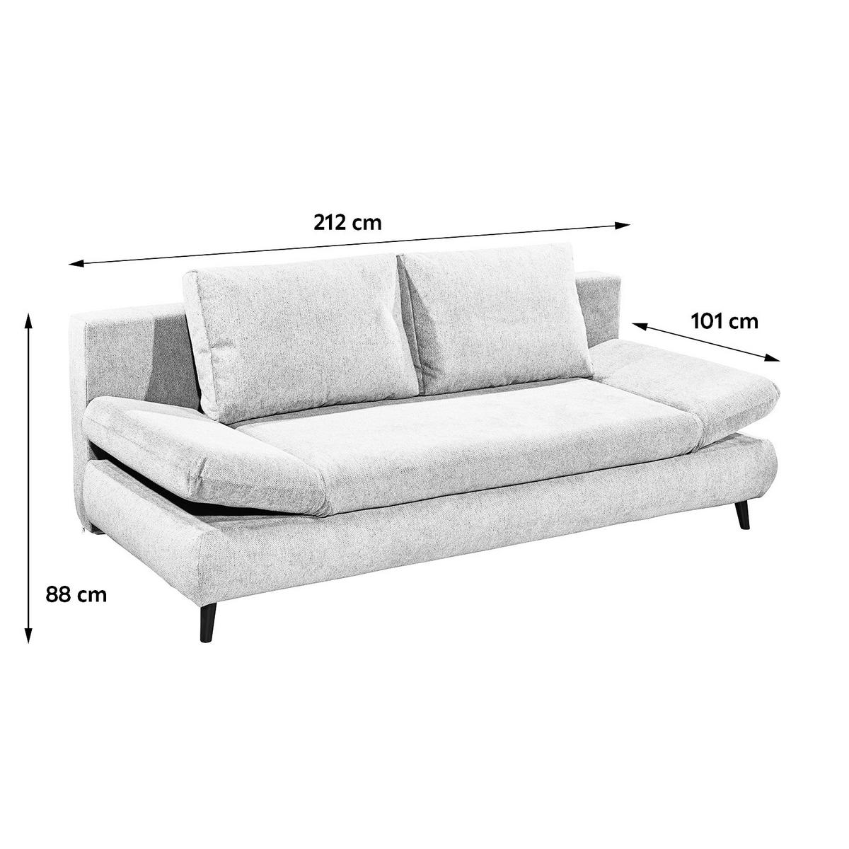 Schlafsofa Sunny 3Dl Hellgrau B: 212 cm - Hellgrau/Schwarz, KONVENTIONELL, Holzwerkstoff/Textil (212/88/101cm) - MID.YOU