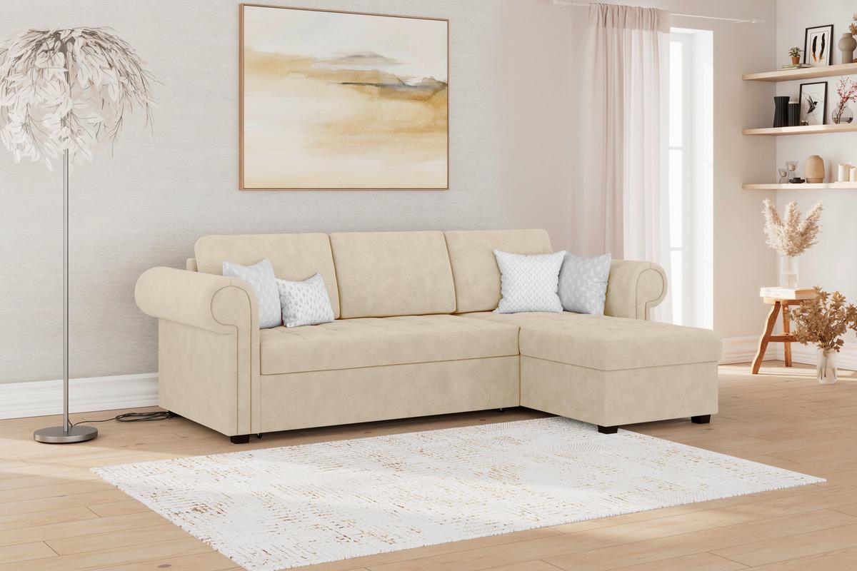 Ecksofa Mit Schlaffunktion + Bettkasten Oslo 260x155 Cm - Creme, ROMANTIK / LANDHAUS, Textil (260/85/155cm) - James Wood