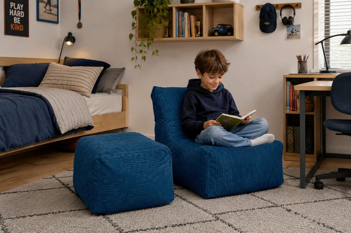Sitzsack Luno Cord dunkelblau,Indoor,B: 70cm - Dunkelblau, Basics, Textil (70/70/100cm)