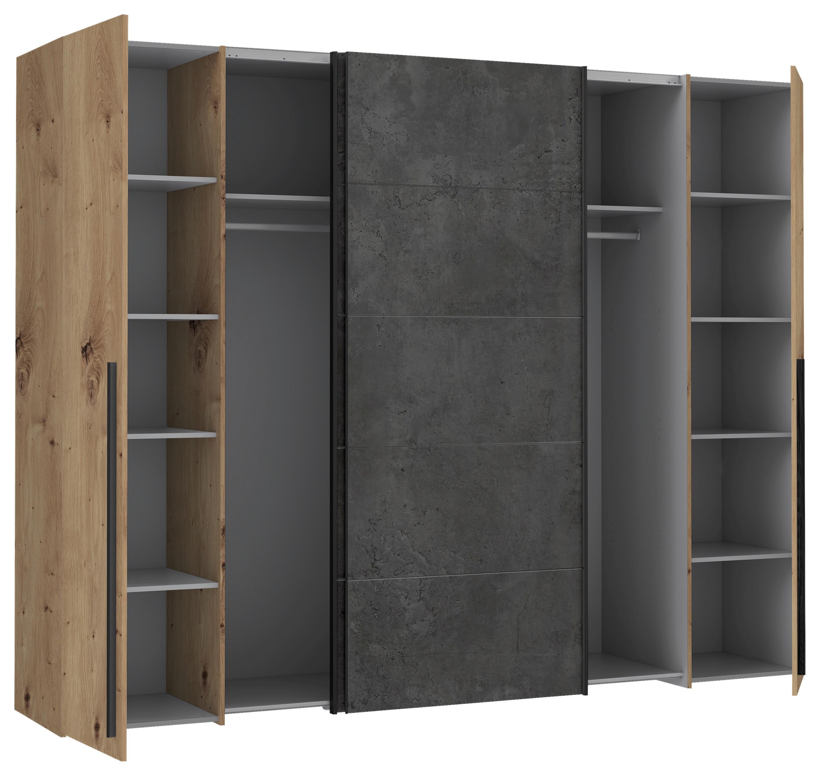 Drehtürenschrank 270cm Narago, Eichefarben/Dunkelgrau - Eichefarben/Dunkelgrau, MODERN, Holzwerkstoff/Kunststoff (270/210/61cm) - MID.YOU