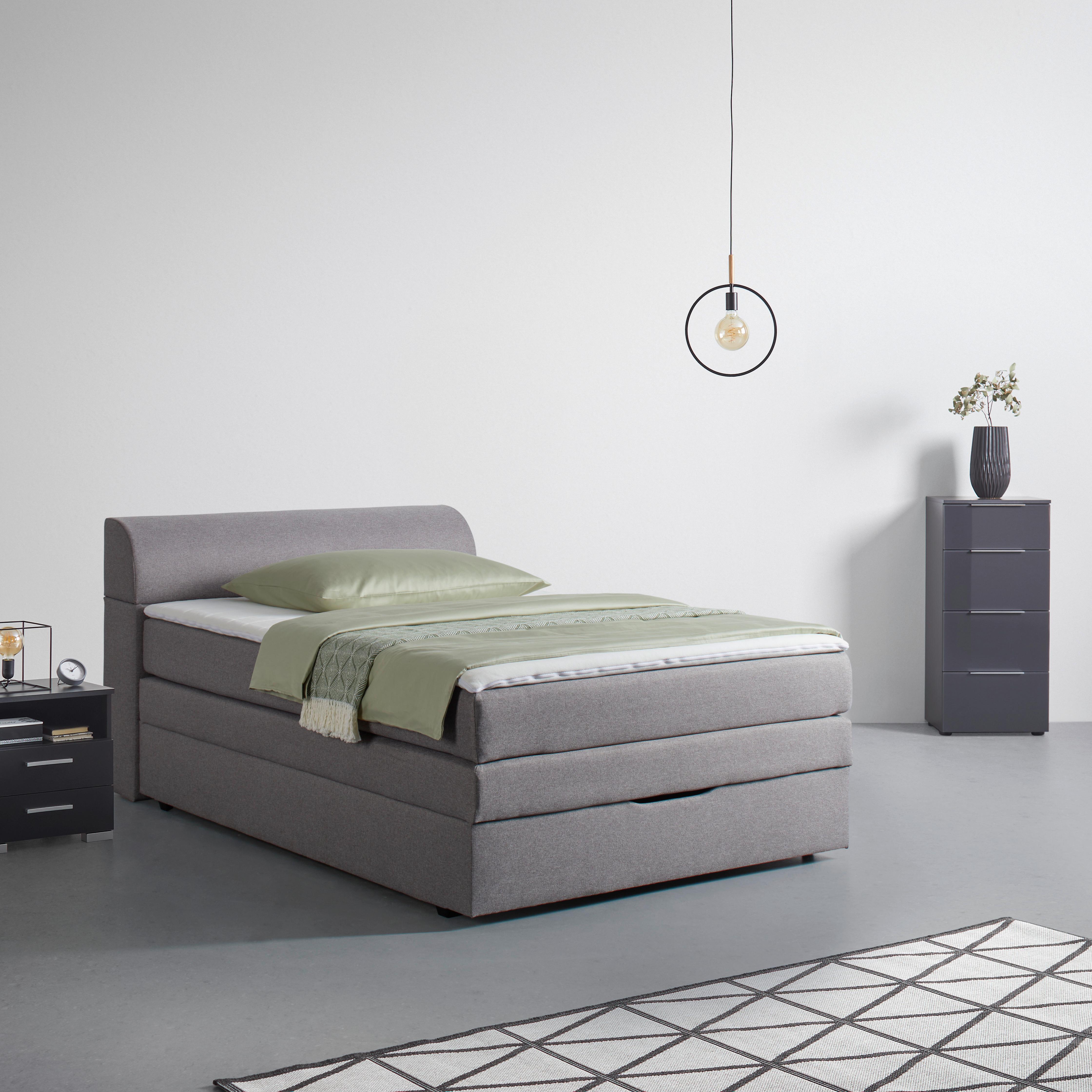 Boxspring postel FLEXI s úložným prostorem, 140x200 - šedá/černá, Konvenční, textil/plast (140/200cm) - Based