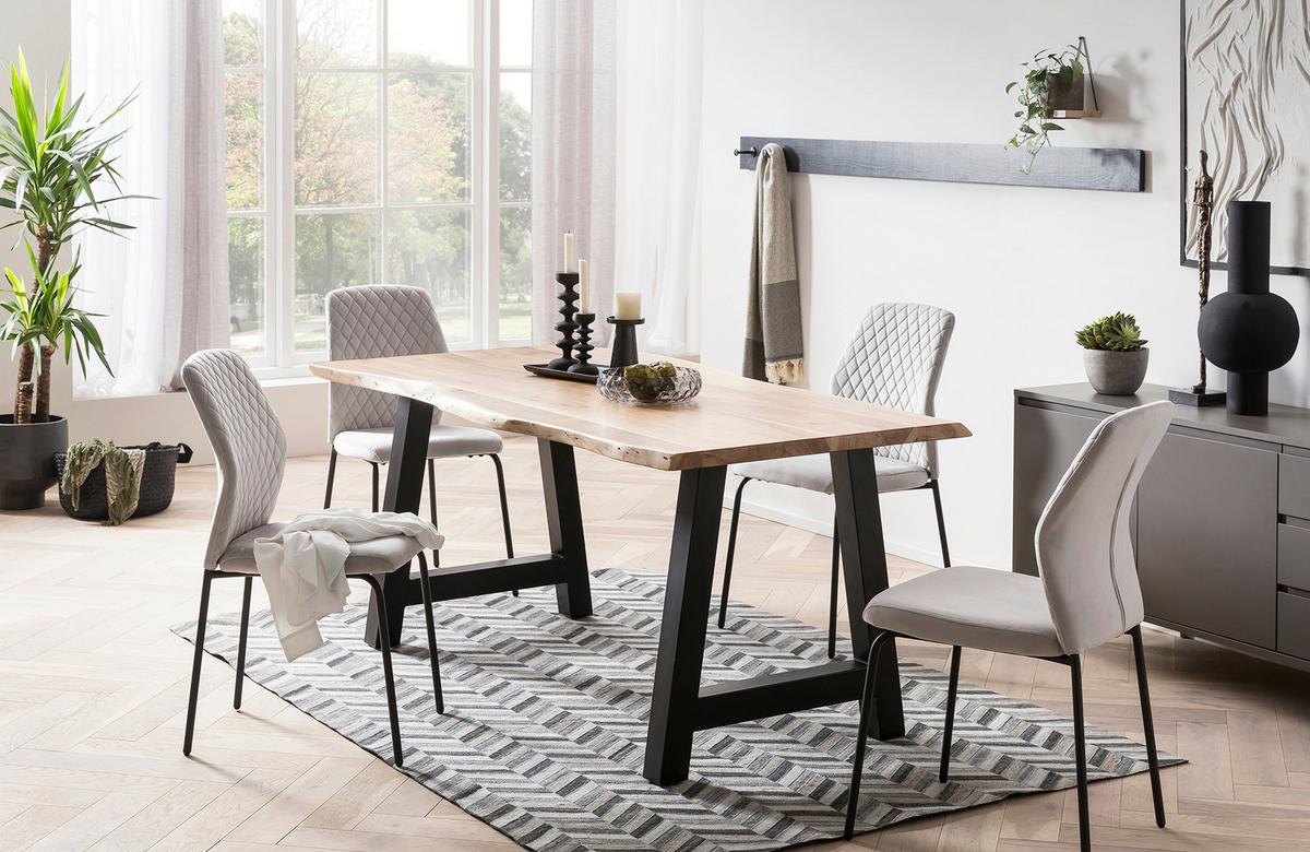 Stuhl-set Hellgrau B: 46,5 Cm - Hellgrau/Schwarz, MODERN, Textil/Metall (46,5/92/56,5cm) - Livetastic