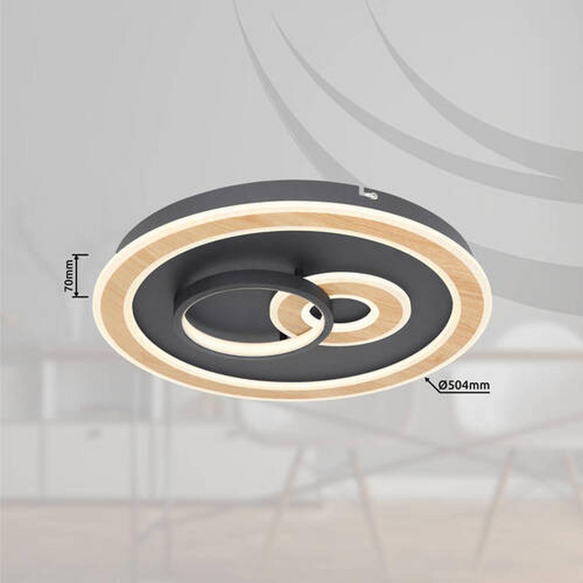 Led-deckenleuchte Ø 50 Cm Mit Smartphone-Steuerung - Opal/Schwarz, Design, Kunststoff/Metall (50/7cm) - Globo