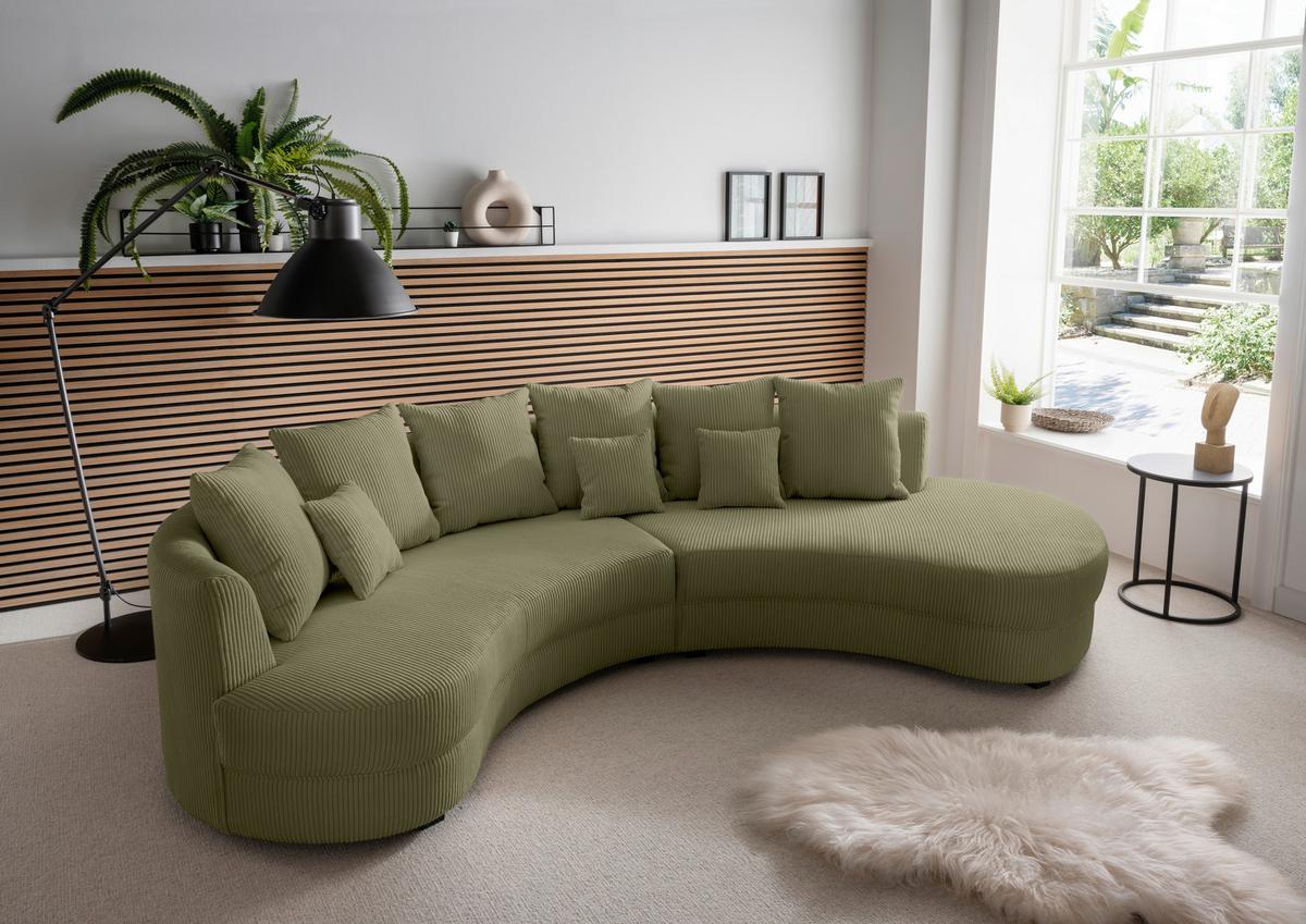 Wohnlandschaft Limoncello Olivgrün S: 300x160 cm - Schwarz/Olivgrün, Design, Textil (300/160cm) - Livetastic