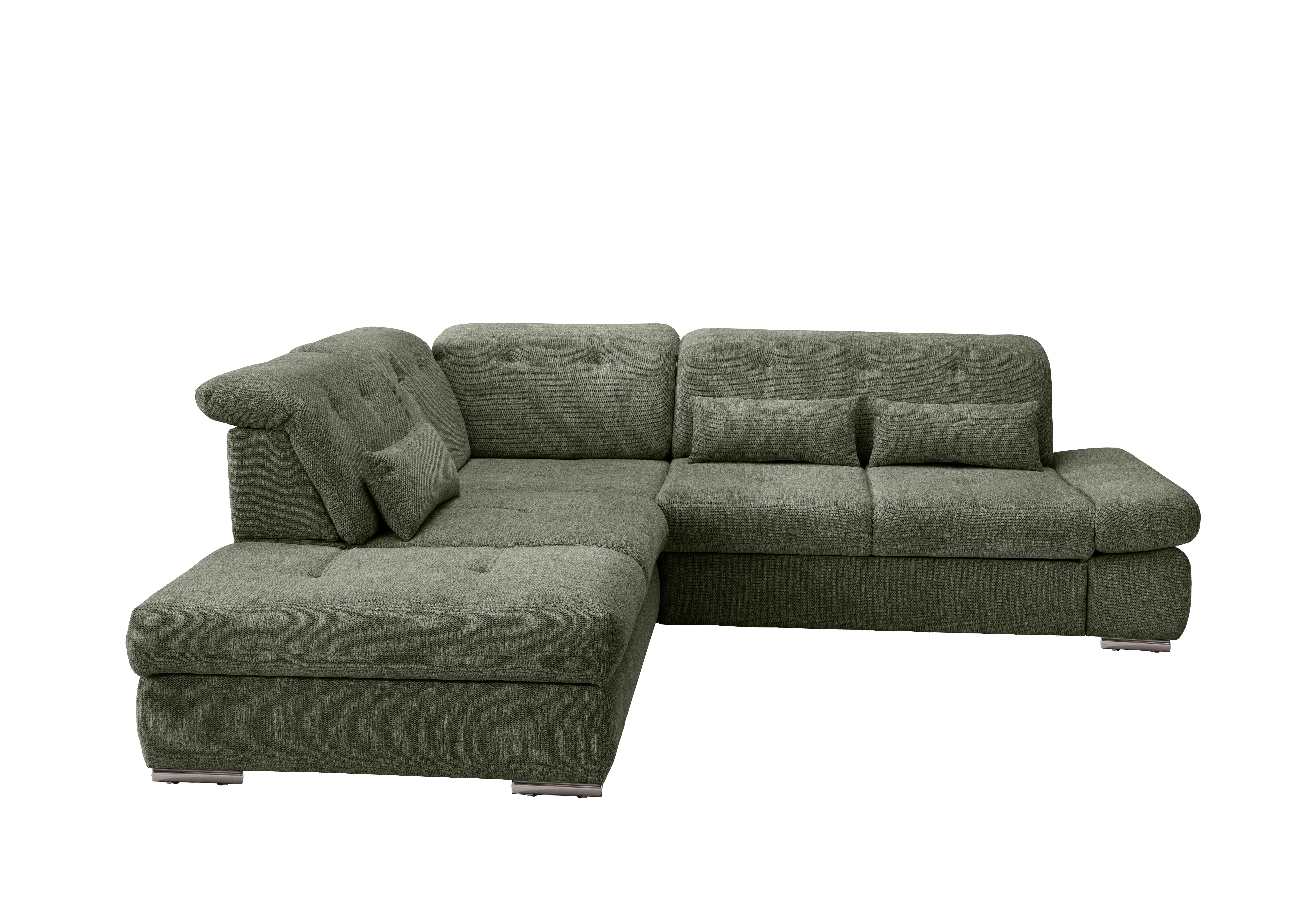 Ecksofa Dalida Dunkelgrün S: 254x280cm - Chromfarben/Dunkelgrün, Design, Textil (254/280cm) - Livetastic