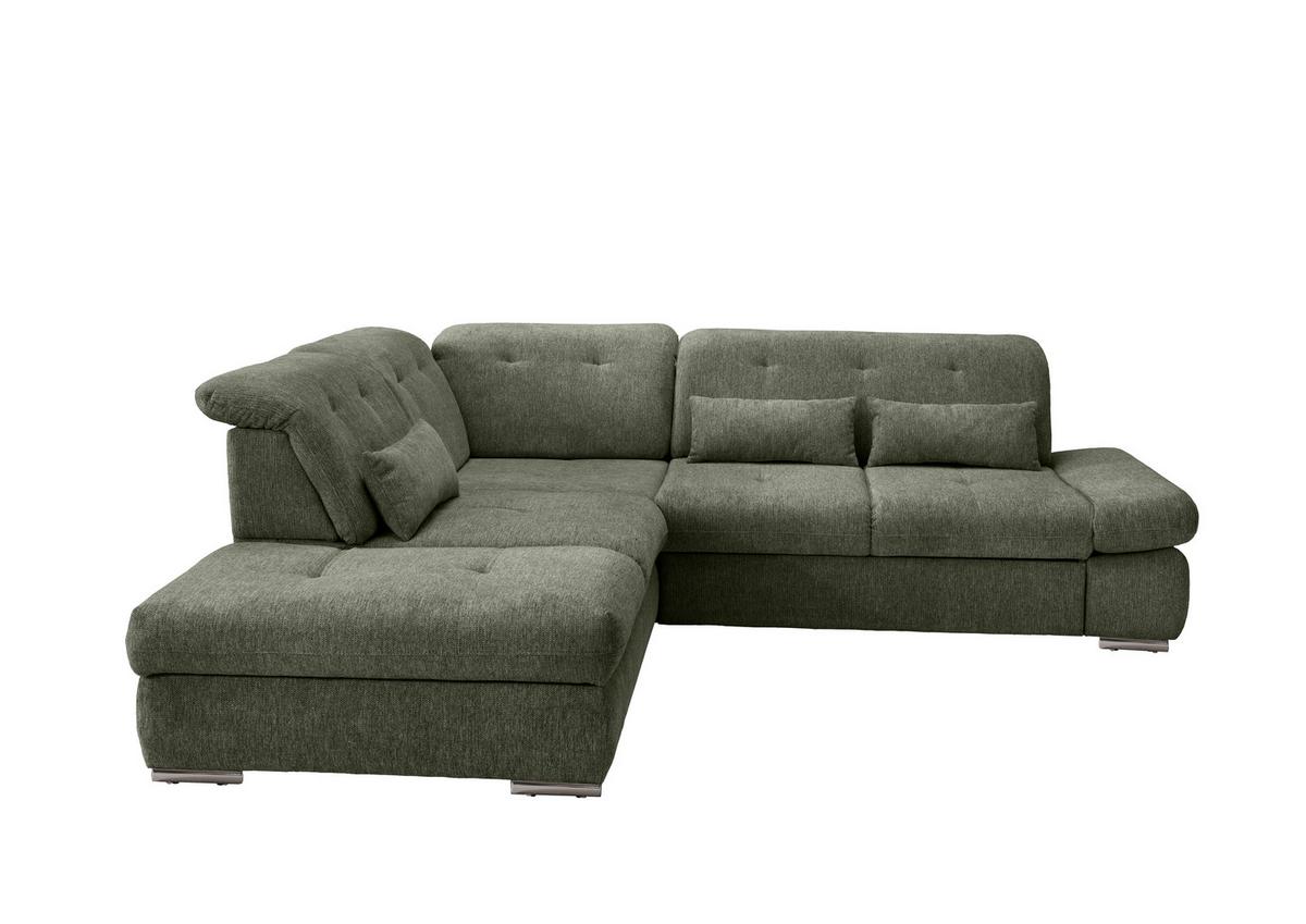 Ecksofa Dalida Dunkelgrün S: 254x280cm - Chromfarben/Dunkelgrün, Design, Textil (254/280cm) - Livetastic