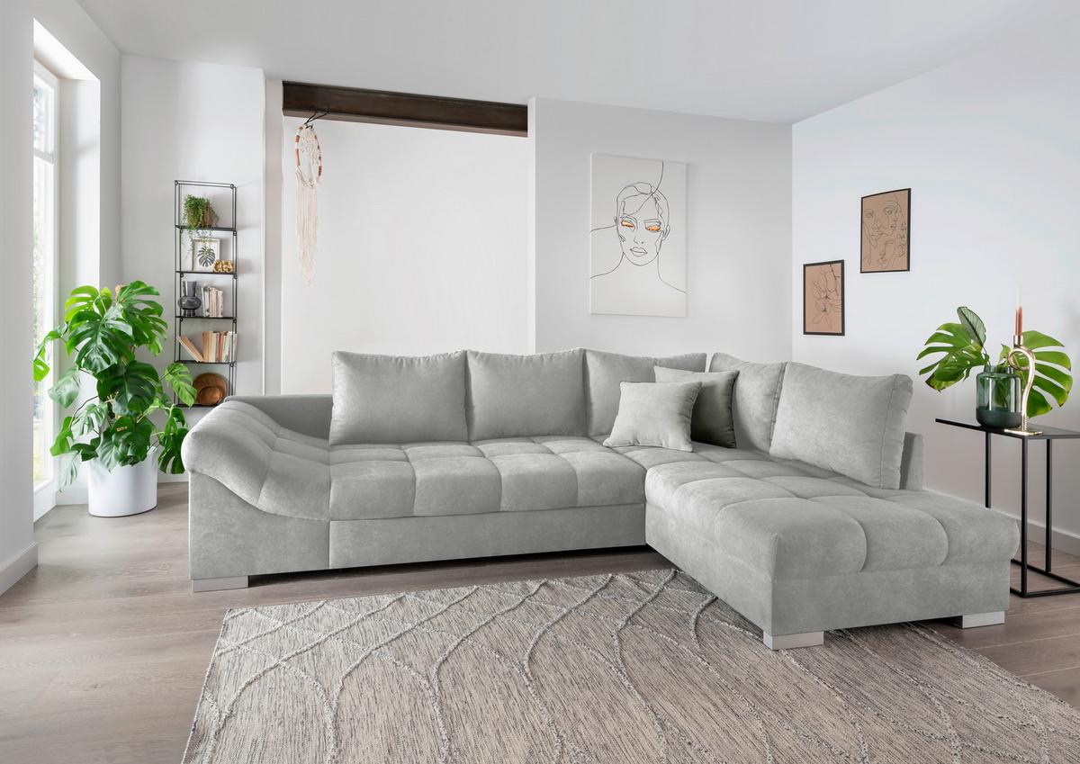 Eckschlafsofa Alvito Silberfarben S: 298/202 cm - Silberfarben, Design, Textil (298/202cm) - MID.YOU