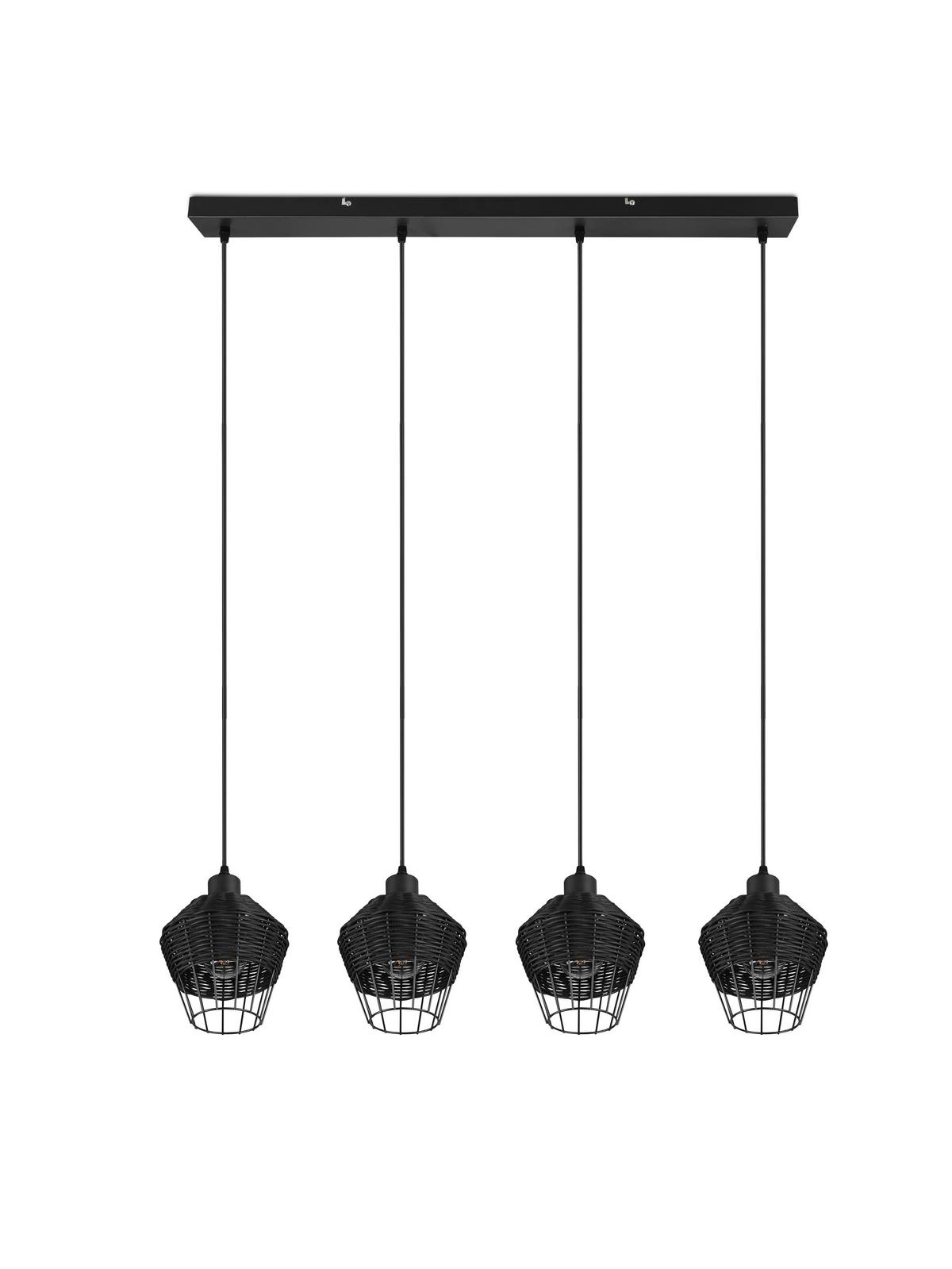 Hängeleuchte Borka H: 150 Cm 4-Flammig - Schwarz, ROMANTIK / LANDHAUS, Holz/Metall (95/150/17,5cm)