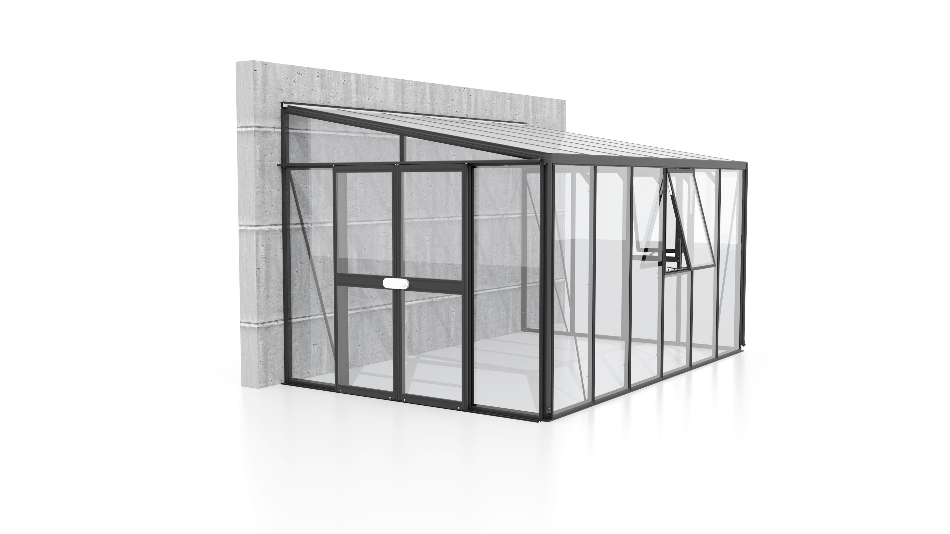 Anlehn-Gewächshausbausatz Athena 10200 10,2 m2 - Schwarz, Basics, Glas/Kunststoff (265,89/238,8/397,2cm)