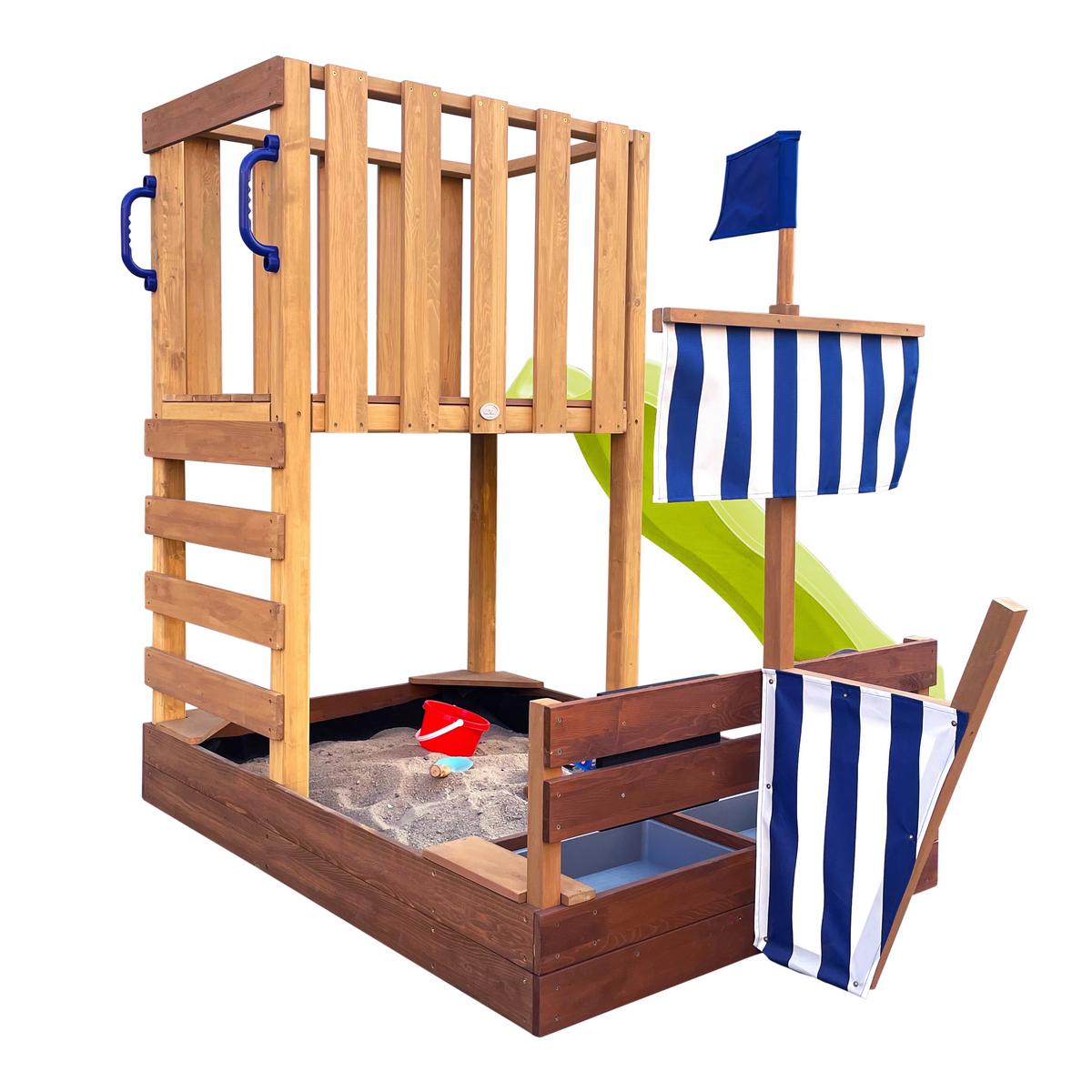 Spielturm Vicky mit Rutsche Limegrün - Limette/Braun, Basics, Holz/Kunststoff (180,5/87/150cm) - Ambia Garden