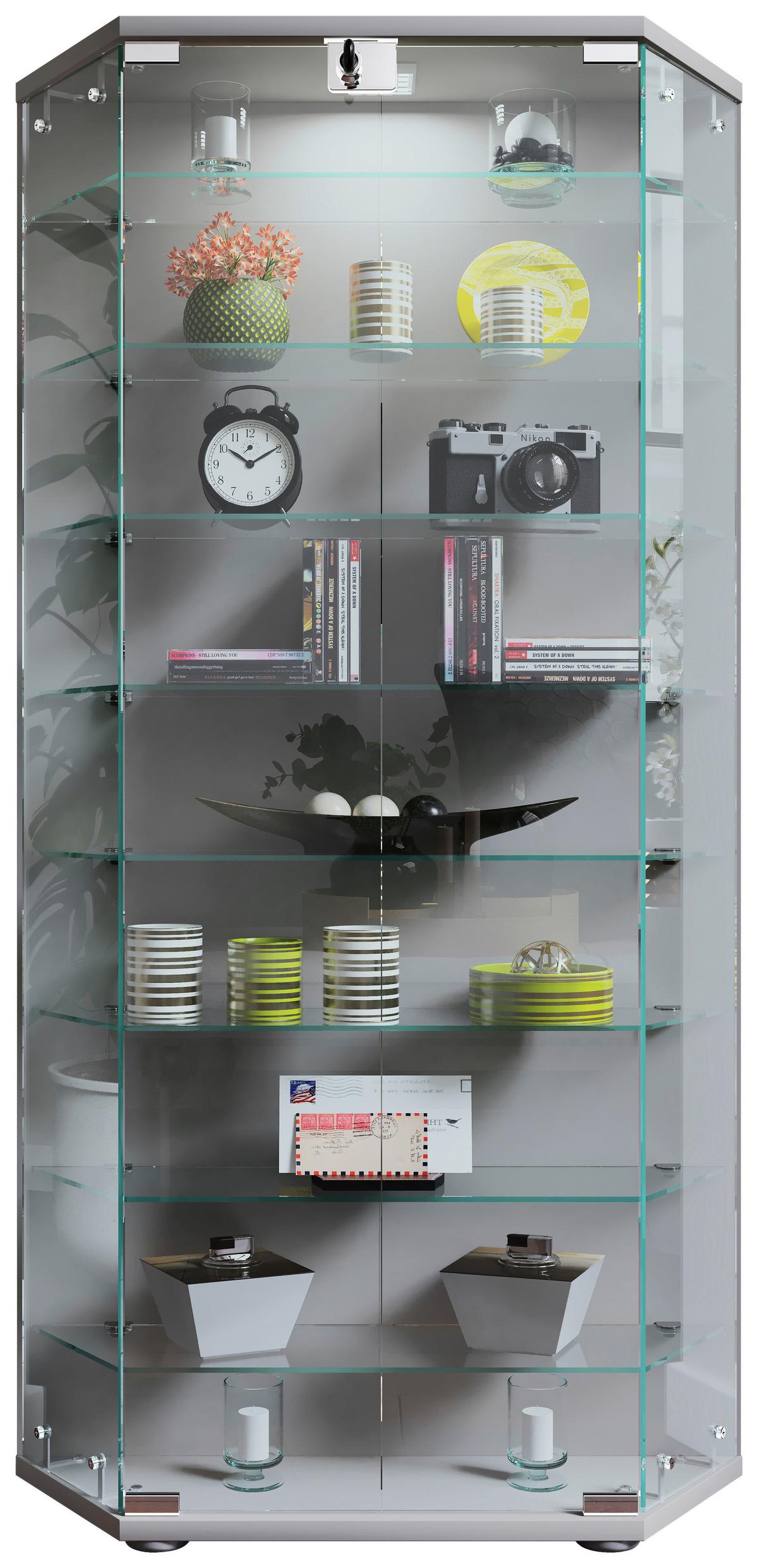 VITRINE Cenila Silberfarben B: 83 cm - Transparent/Silberfarben, Design, Glas/Holzwerkstoff (83/114/17cm) - MID.YOU