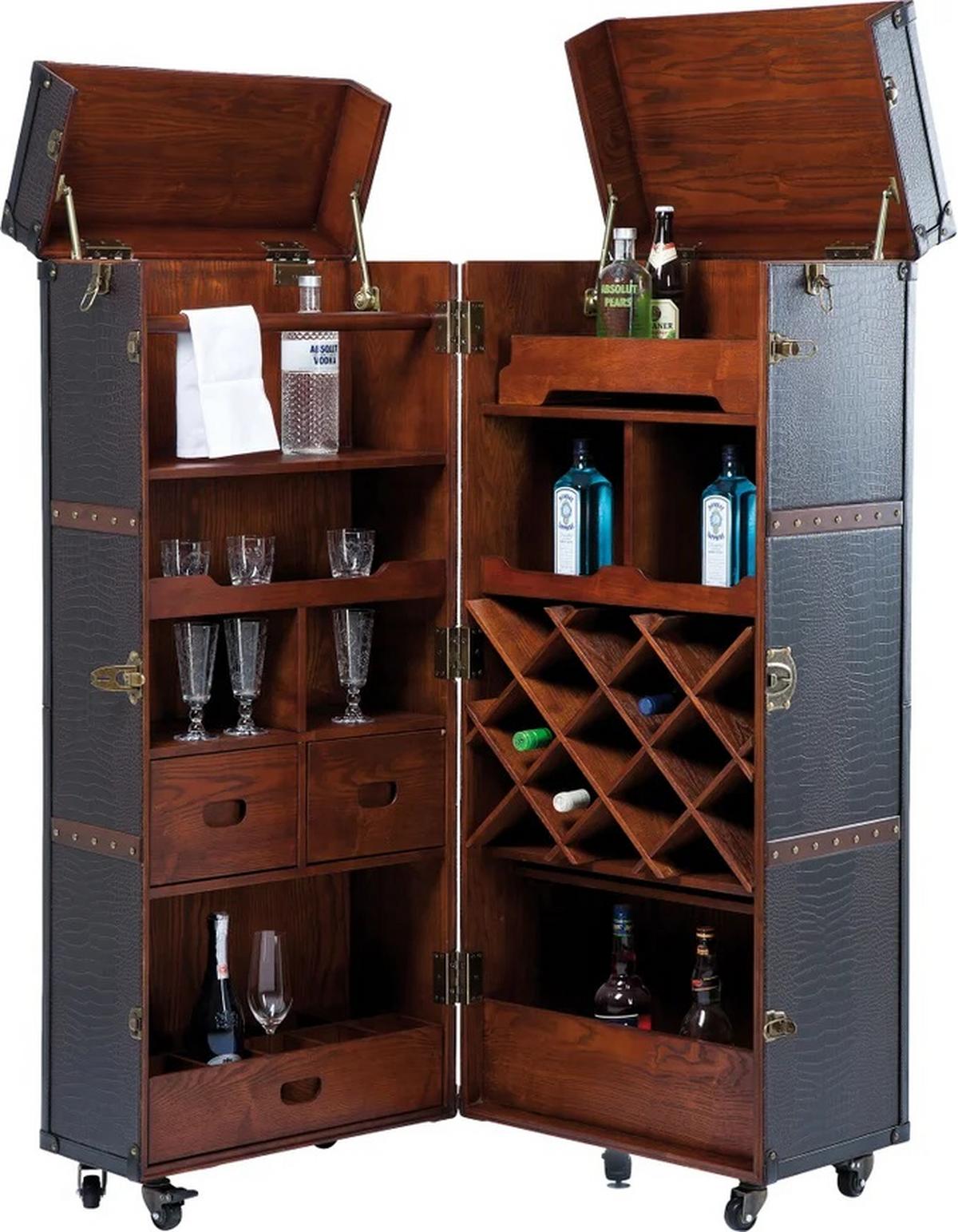 Barschrank Globetrotter - Schwarz/Braun, Trend, Holzwerkstoff/Kunststoff (61/154/61cm) - Kare-Design