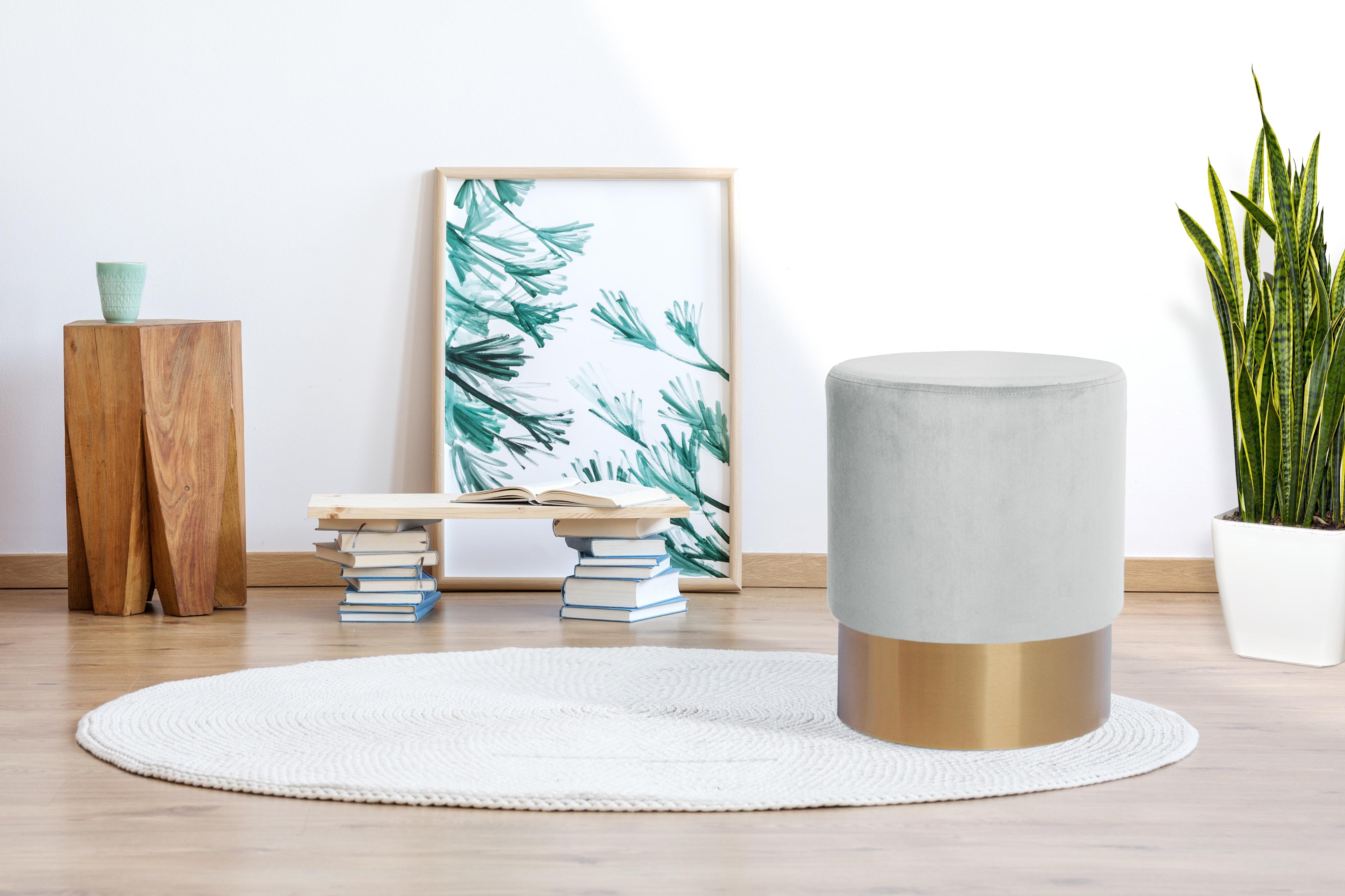 Pouf Nano Samt Weiß/ Mintgrün 35x42 cm - Goldfarben/Weiß, Basics, Holz/Holzwerkstoff (35/42cm)