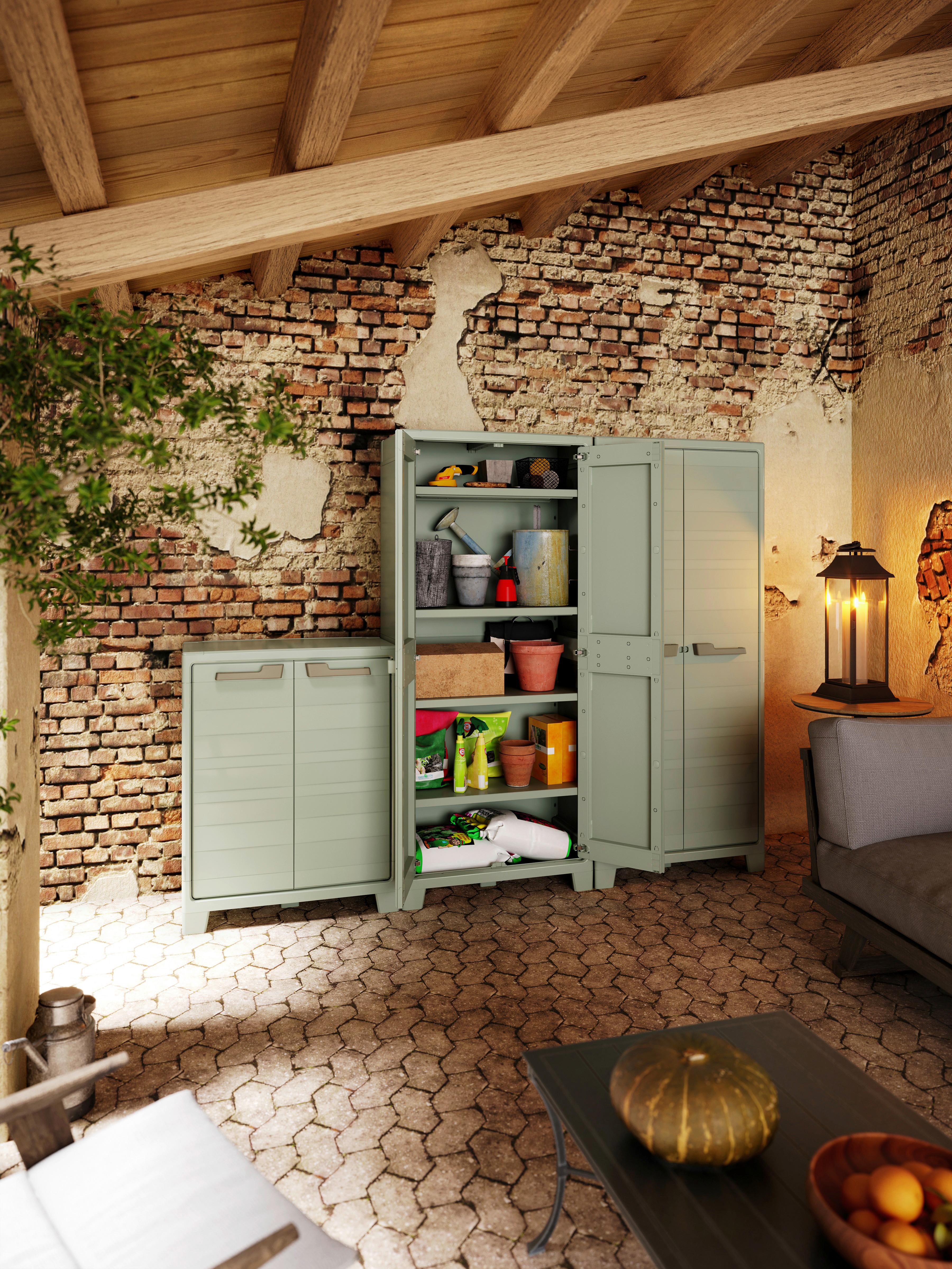 Werkzeugschrank E-com Planet Outdoor 44x1852x80 Cm - Jadegrün, Design, Kunststoff (80/182/44cm) - Keter