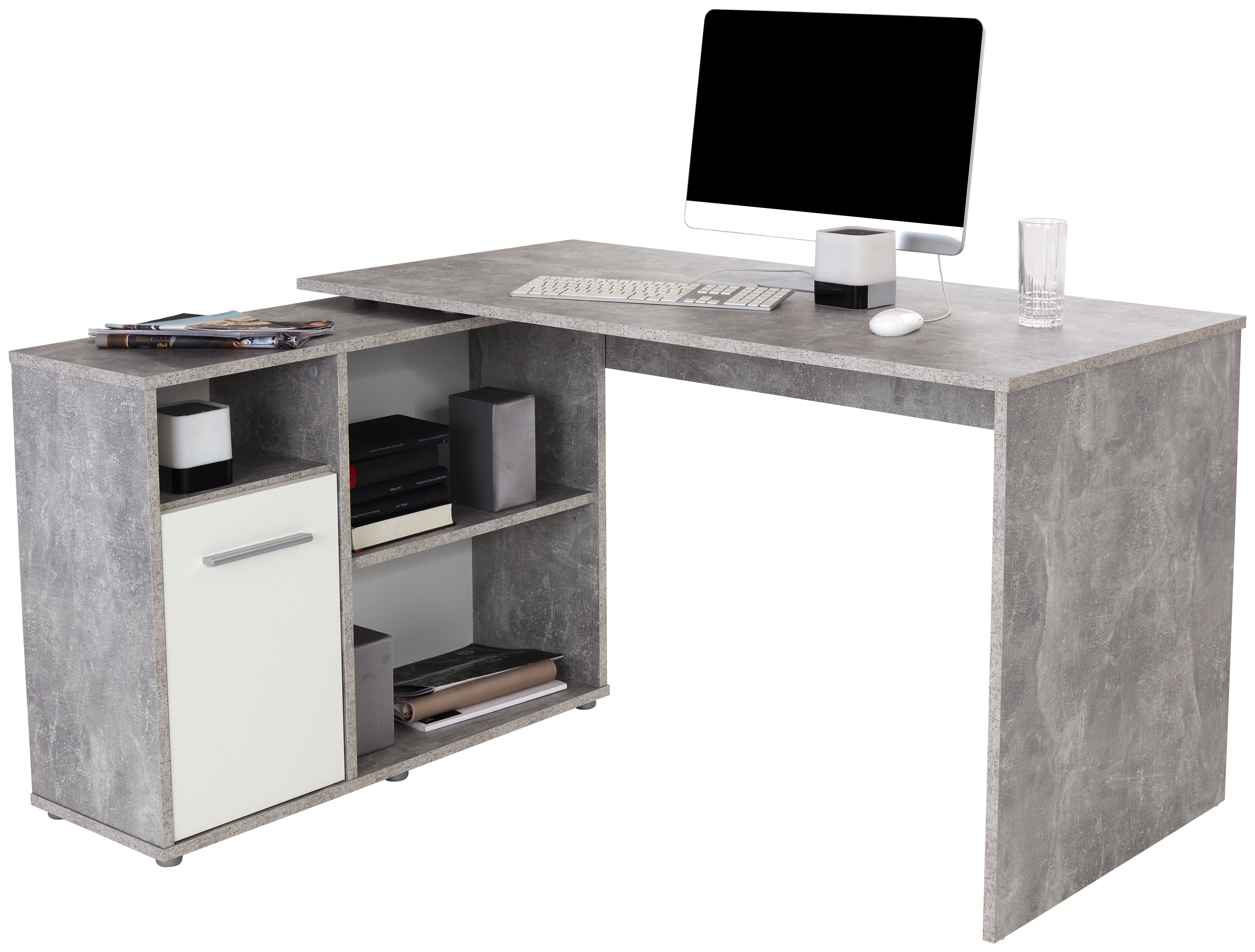 Íróasztal Prag 2 - Szürke/Fehér, modern, Faalapú anyag (138/76,2/118,8cm)