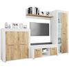 Wohnwand Usilo Weiß Honigeiche Dekor - Honigeiche/Schwarz, Design, Glas/Holzwerkstoff (242/159/37cm) - MID.YOU