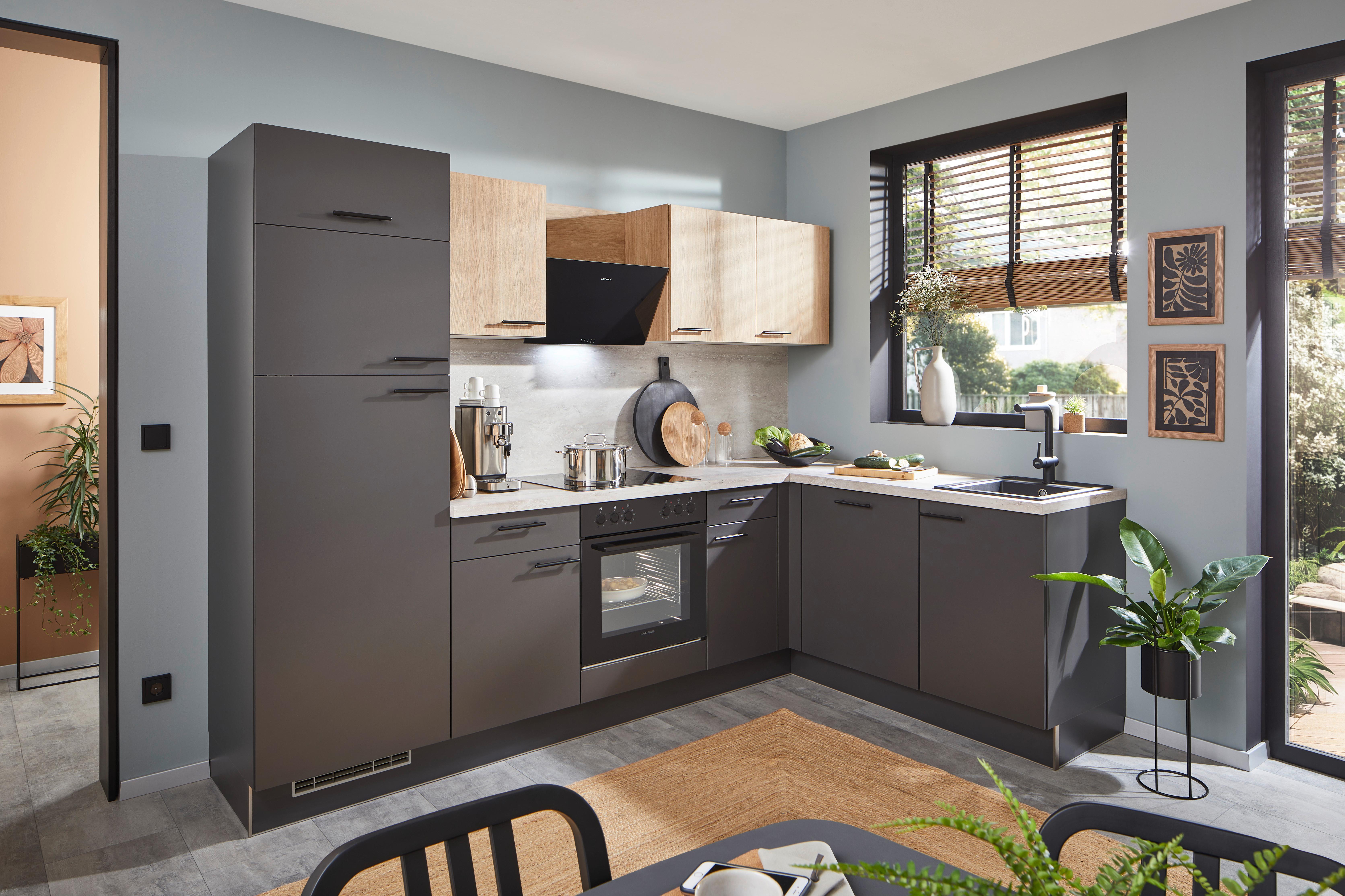 Eckküche Pn80/100 - Beige/Graphitfarben, Trend, Holzwerkstoff (275/175cm) - Pino