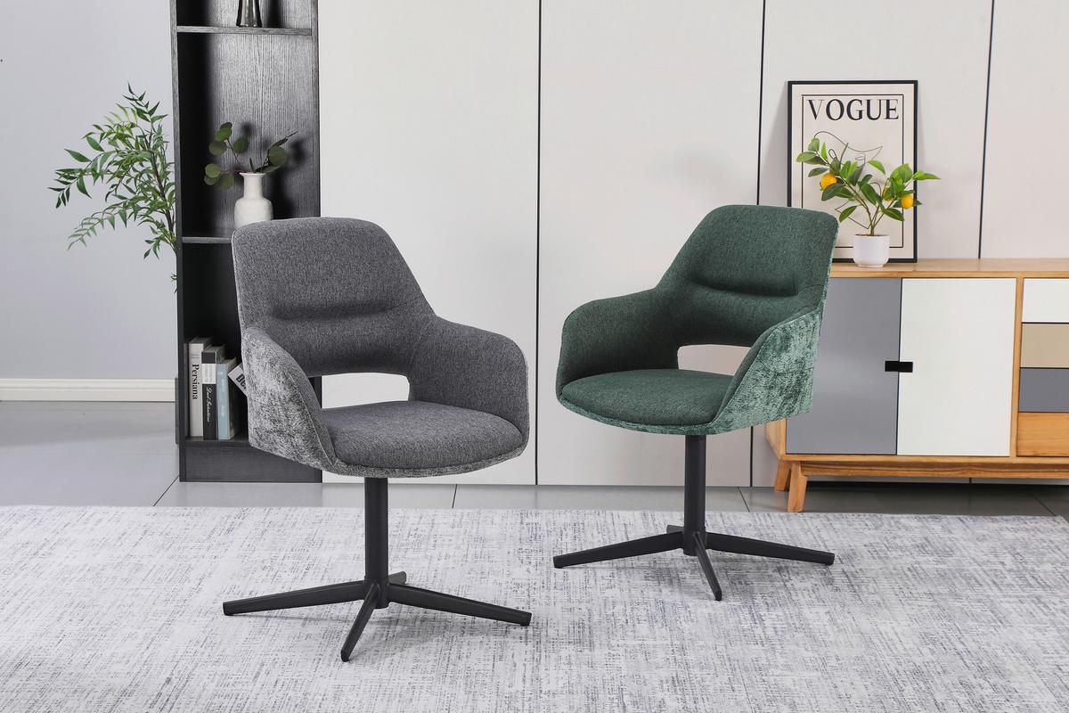 Armlehnstuhl Kaan Chenille Grün, B: 61 Cm - Schwarz/Grün, KONVENTIONELL, Textil/Metall (61/85/63cm) - MID.YOU