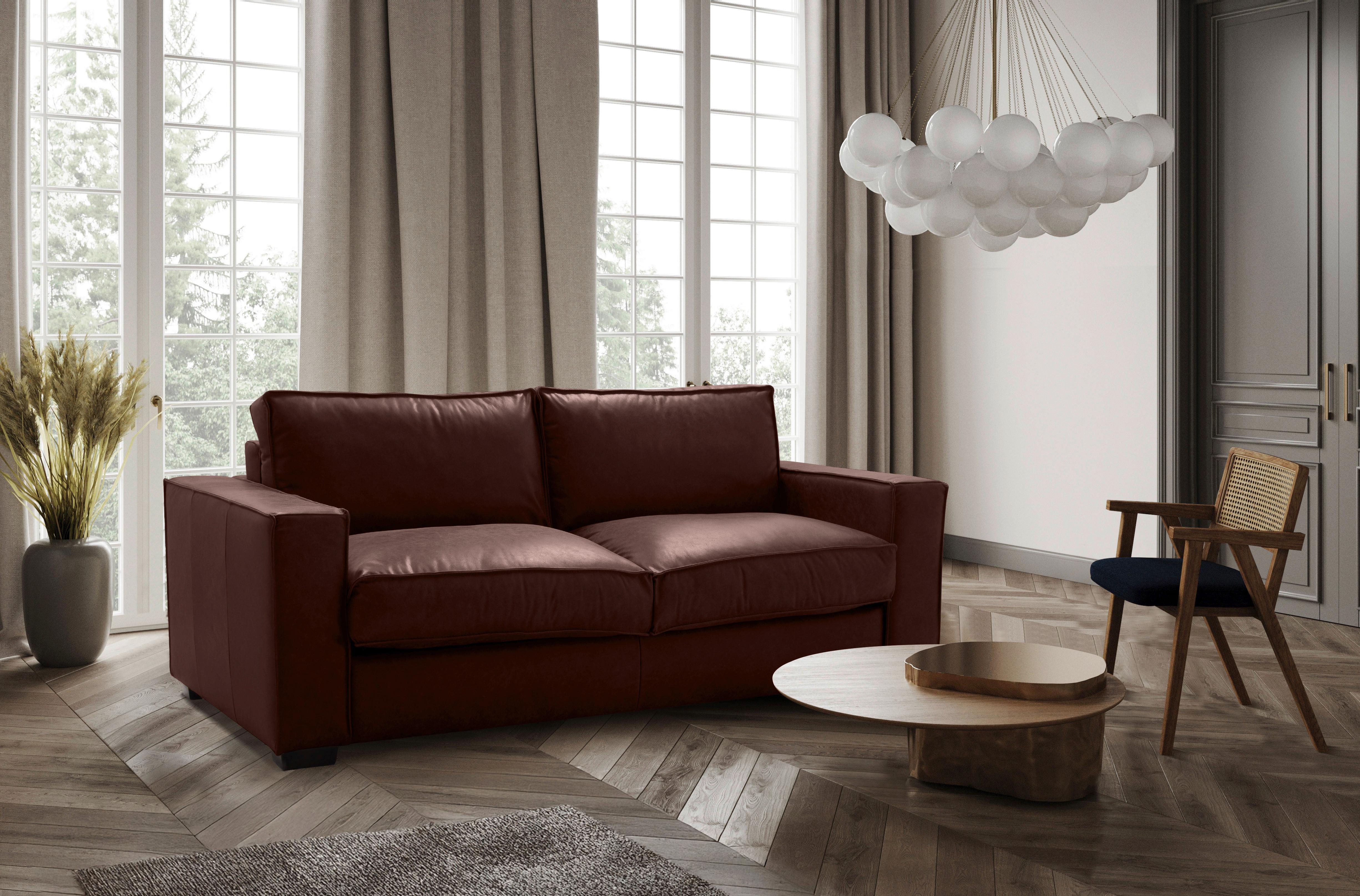 Schlafsofa Texas Braun Anilinleder, B: 203 cm - Dunkelbraun/Braun, Design, Leder (203/85/99cm) - MID.YOU