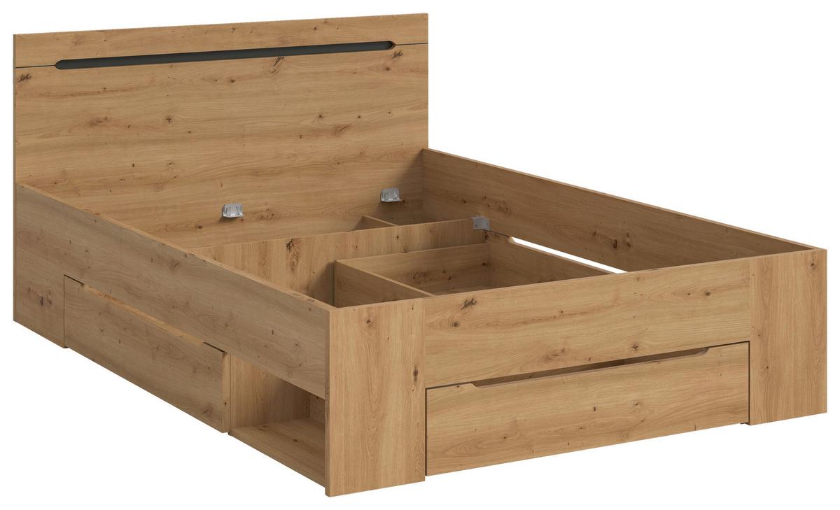 Bett Canu Grau /Eiche Artisan Dekor 140x200cm - Eiche Artisan/Grau, MODERN, Holzwerkstoff (140/200cm) - MID.YOU