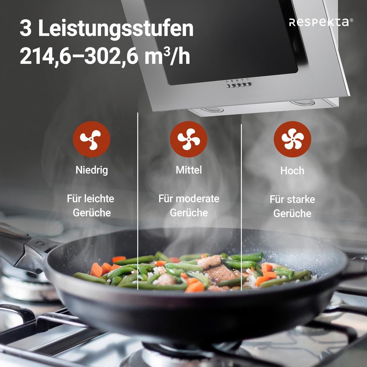 Dunstabzugshaube Kira Schwarz B: 60 Cm, Led - Edelstahlfarben/Schwarz, Trend, Glas/Metall (60/74,3-102,3/31,3cm) - Respekta
