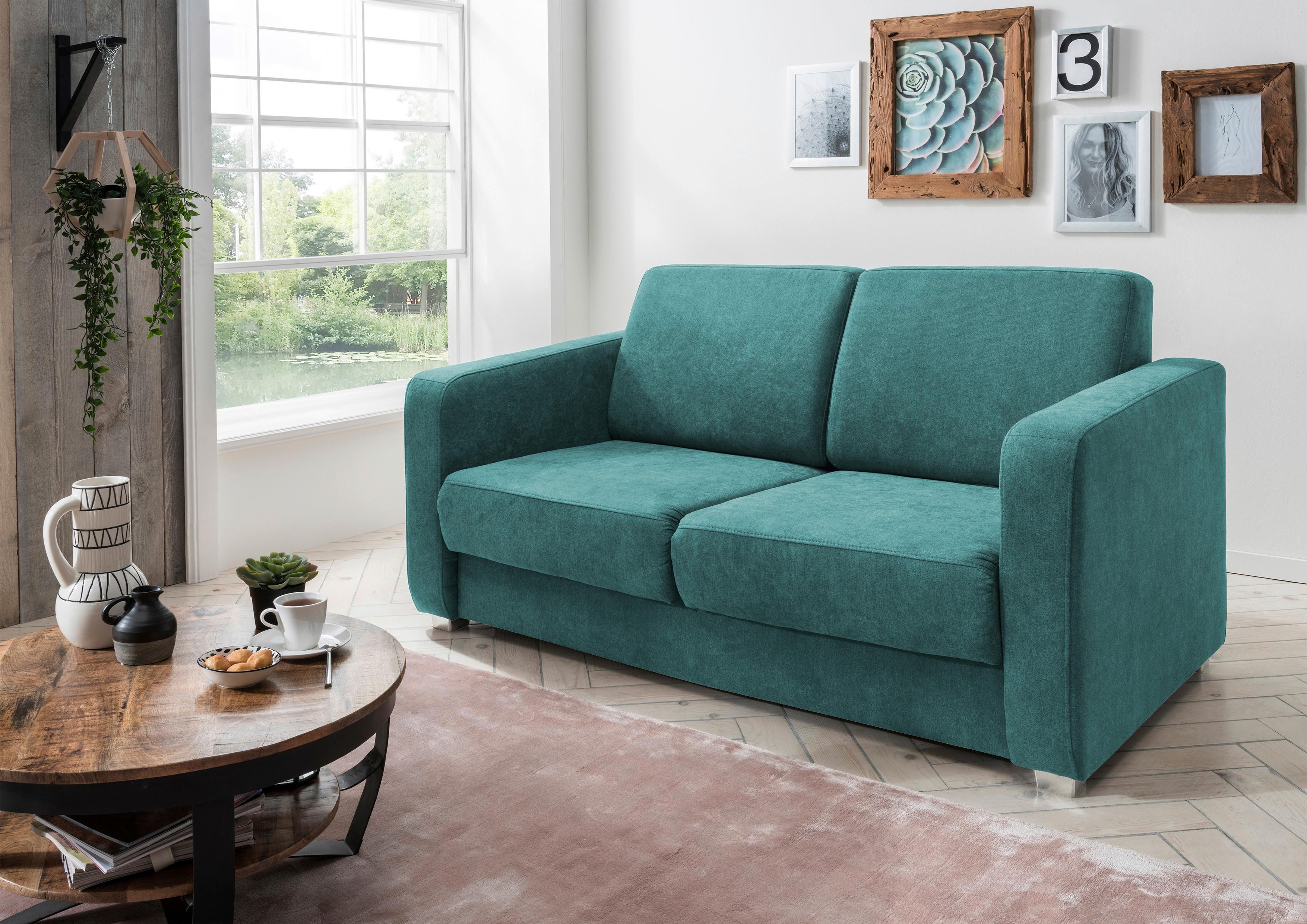 Schlafsofa Mia Petrol B: 159 cm - Chromfarben/Petrol, Design, Textil (159/88/87cm) - Livetastic