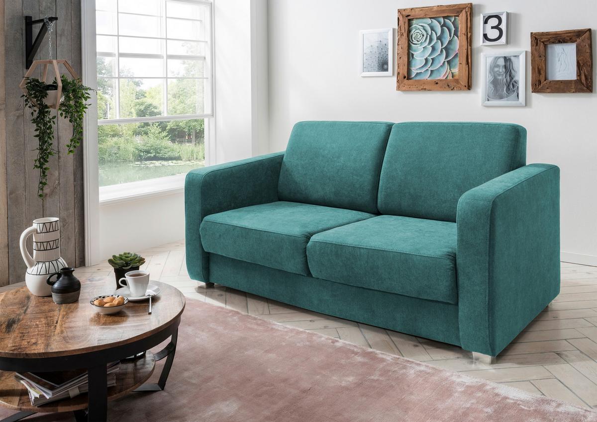Schlafsofa Mia Petrol B: 159 Cm - Chromfarben/Petrol, Design, Textil (159/88/87cm) - Livetastic