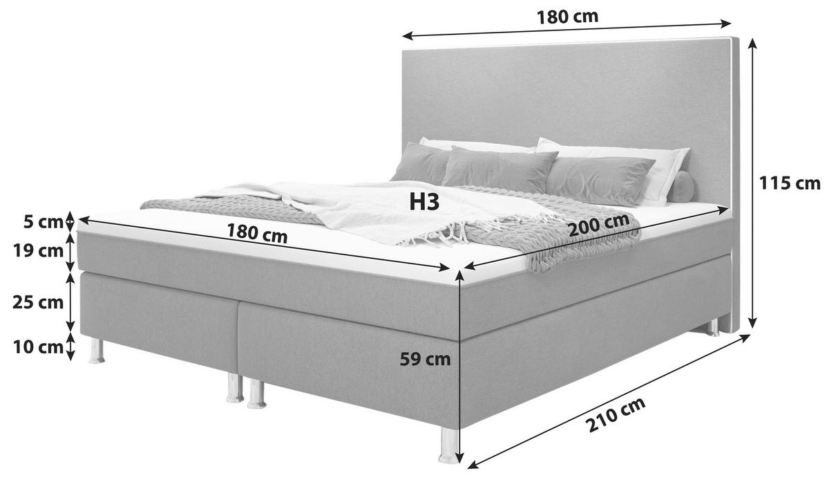 Boxspringbett mit Topper 180x200 cm King De Luxe-F - Anthrazit/Silberfarben, KONVENTIONELL, Textil (180/115/210cm) - MID.YOU