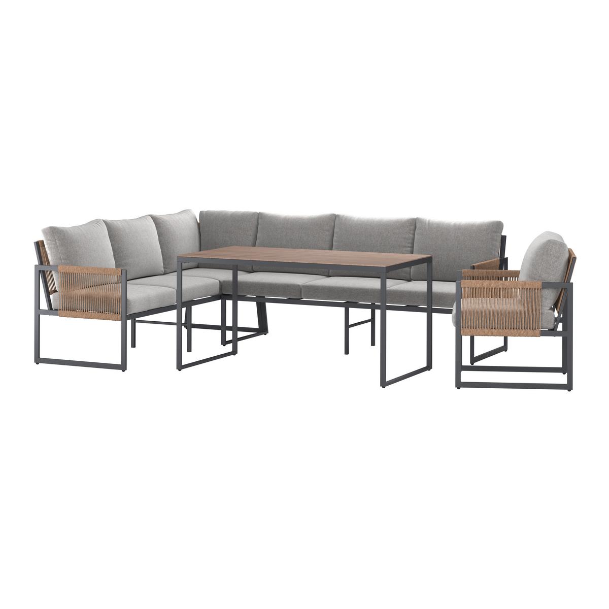 Loungegarnitur Lyon - Dunkelgrau/Beige, MODERN, Glas/Kunststoff (244,50/187cm) - Beldano