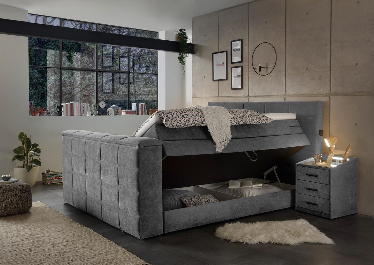 Boxspringbett Mit Bettkasten 180x200 Cm Denver - Dunkelgrau, KONVENTIONELL, Textil (180/200cm) - Carryhome