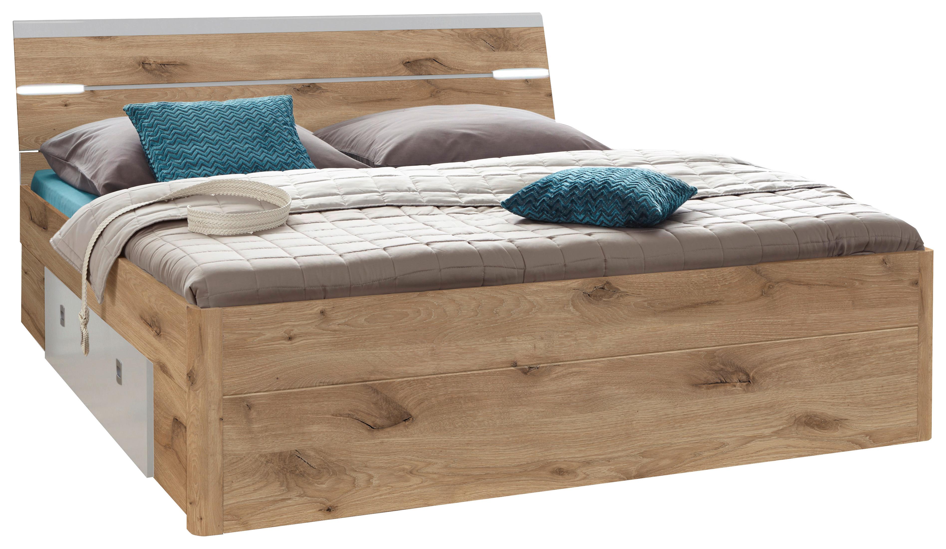 Posteľ s úložným priestorom MARS 180x200cm - barvy dubu/světle šedá, Moderní, kompozitní dřevo (180/200cm)