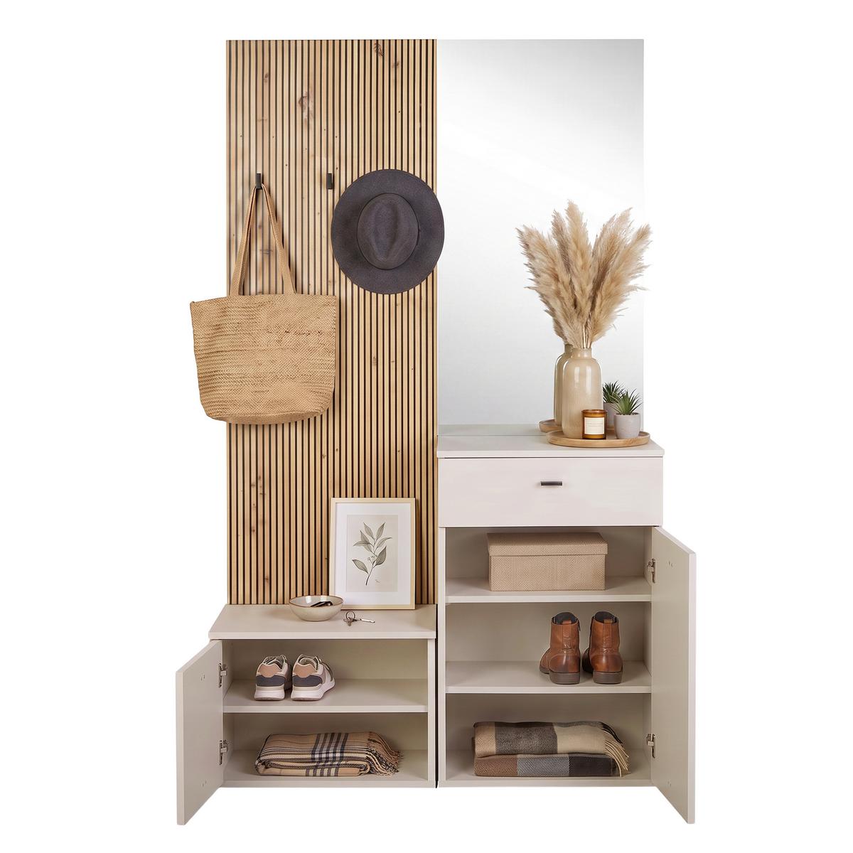 Garderobe Erika Eichefarben Kaschmir  B:100 cm - Kaschmir/Eiche Artisan, MODERN, Glas/Holzwerkstoff (100/192,1/36,6cm)