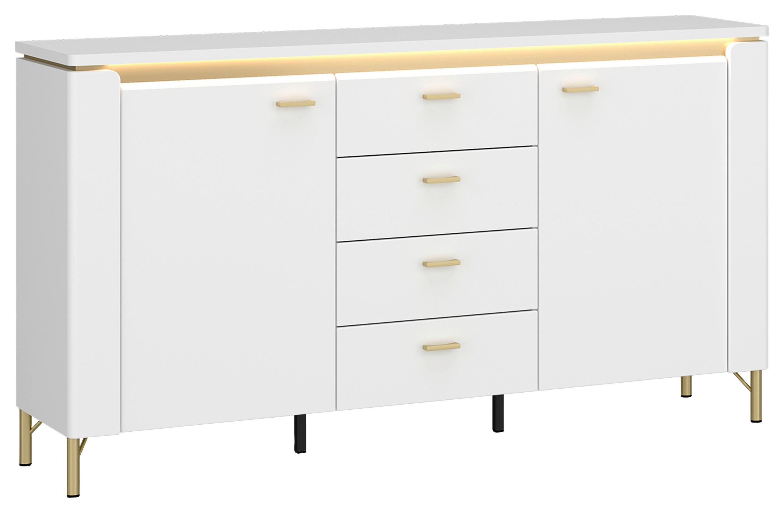 Sideboard Lazio Weiß B: 155,3 Cm - Weiß Hochglanz/Goldfarben, Trend, Holzwerkstoff (155,3/87,3/40cm)
