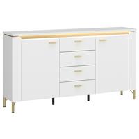 Sideboard Lazio Weiß B: 155,3 Cm - Weiß Hochglanz/Goldfarben, Trend, Holzwerkstoff (155,3/87,3/40cm)