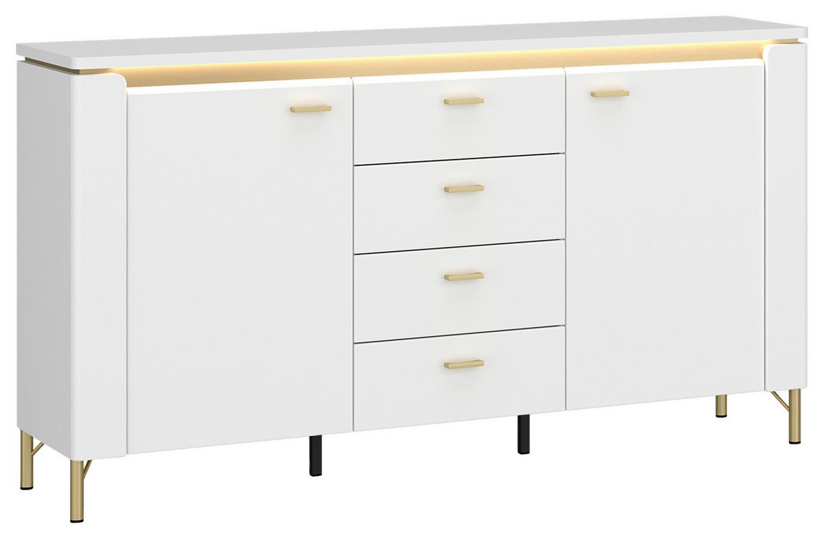 Sideboard Lazio Weiß B: 155,3 Cm - Weiß Hochglanz/Goldfarben, Trend, Holzwerkstoff (155,3/87,3/40cm)