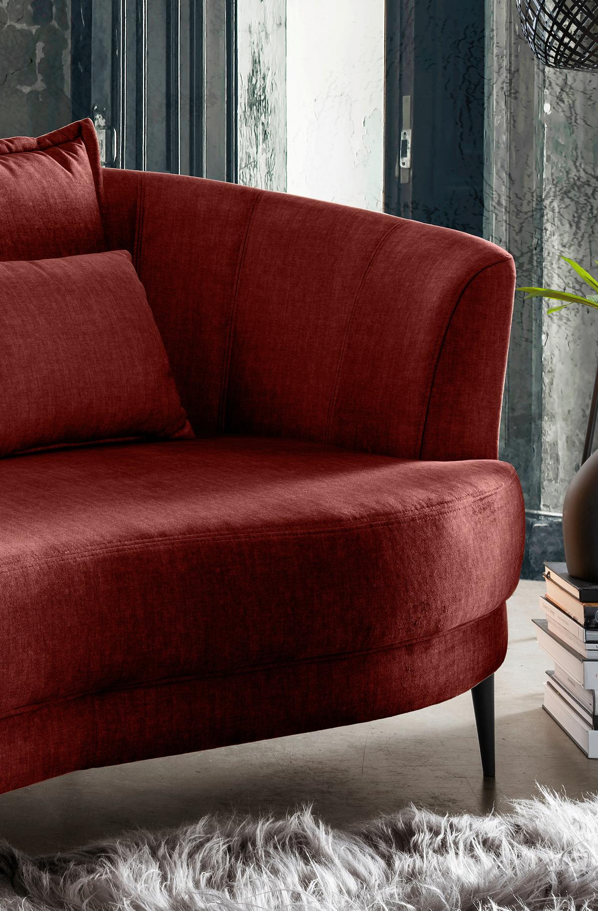 Ottomane Pistaccio Koralle Velours, Rücken Echt B: 211 Cm - Koralle/Schwarz, MODERN, Textil (211/85/102cm) - Livetastic