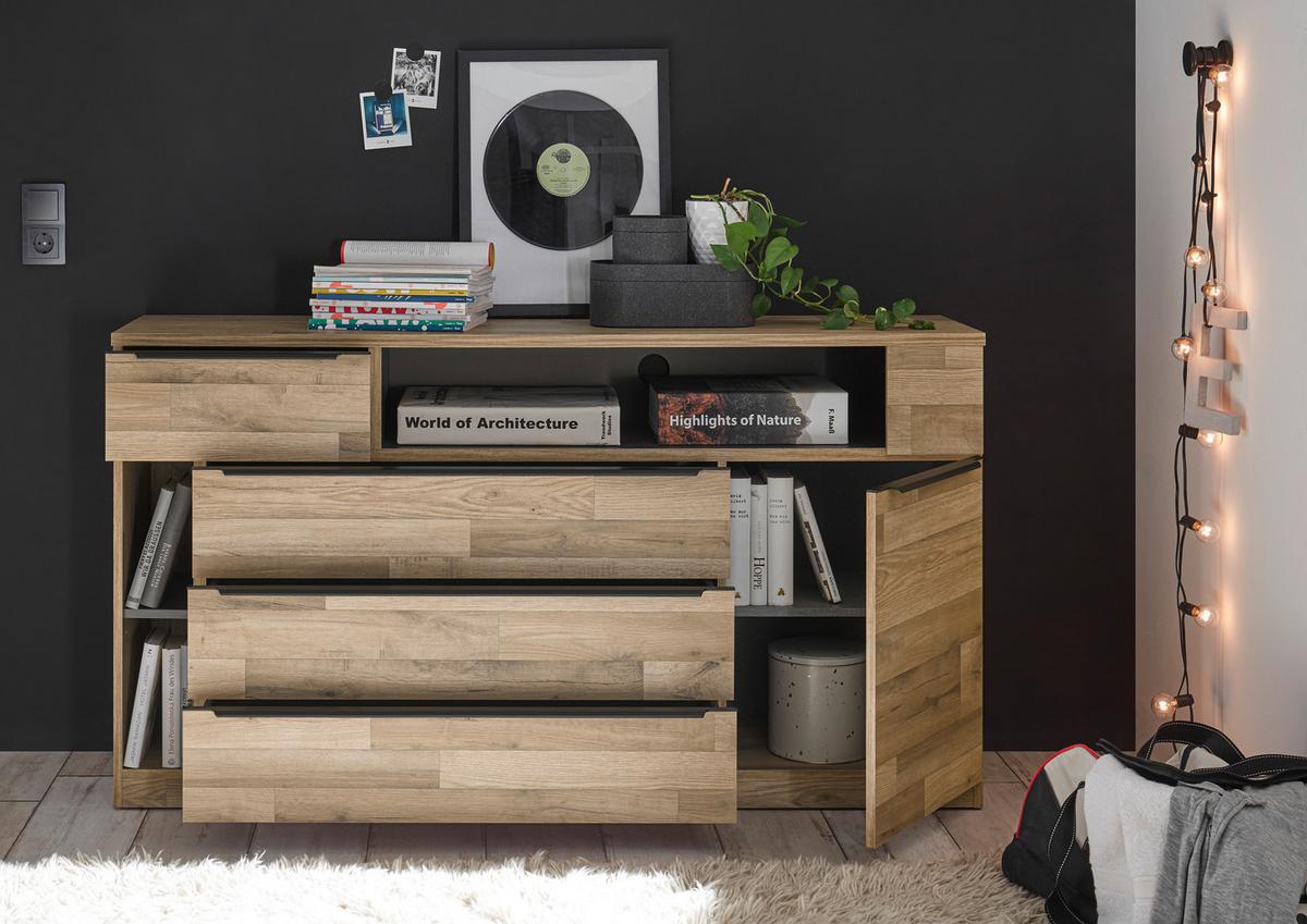 Komód James 150/82 Cm - grafitszürke/tölgyfa, Konventionell, faalapú anyag (150/82,2/38cm) - James Wood