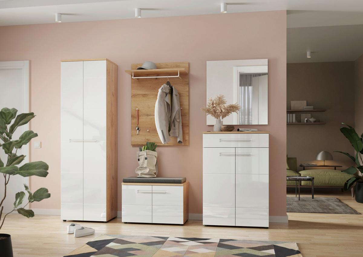 Garderobenschrank Aledo Weiß B: 60 cm - Weiß Hochglanz/Eichefarben, MODERN, Holzwerkstoff (60/200/41cm) - Germania