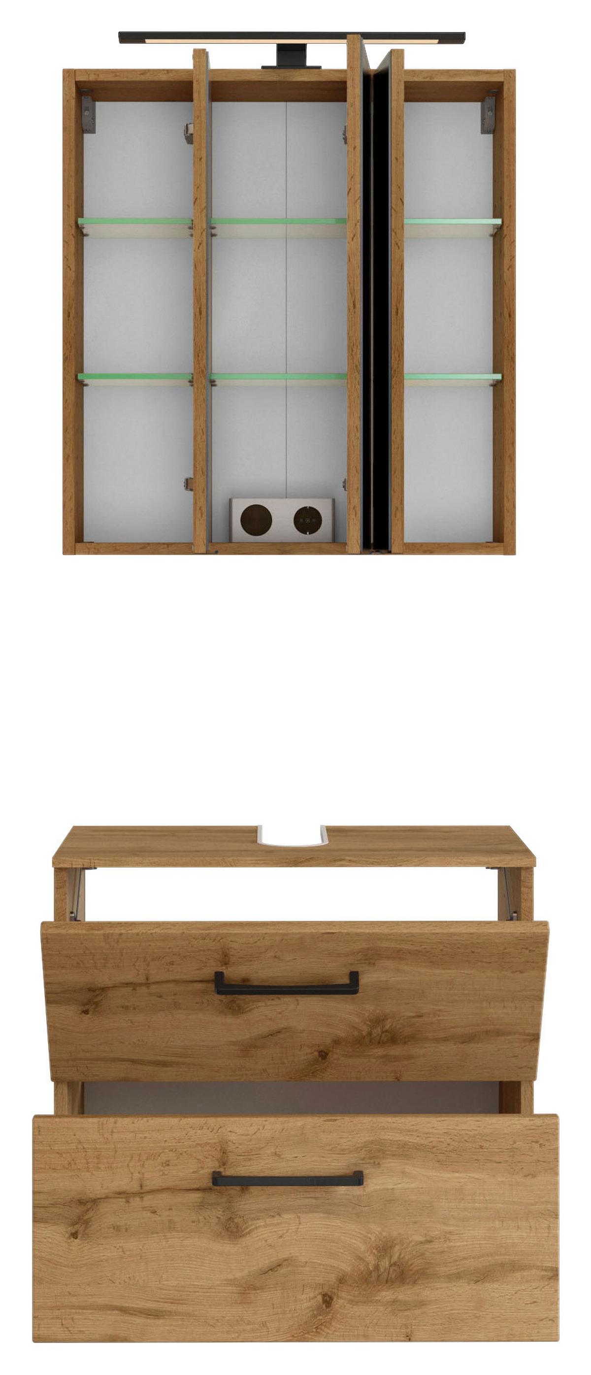 Badmöbel-Set 2--teilig. inkl. LED Manchester B: 60cm Eichefarben - Eichefarben, MODERN, Holzwerkstoff (60cm) - Held