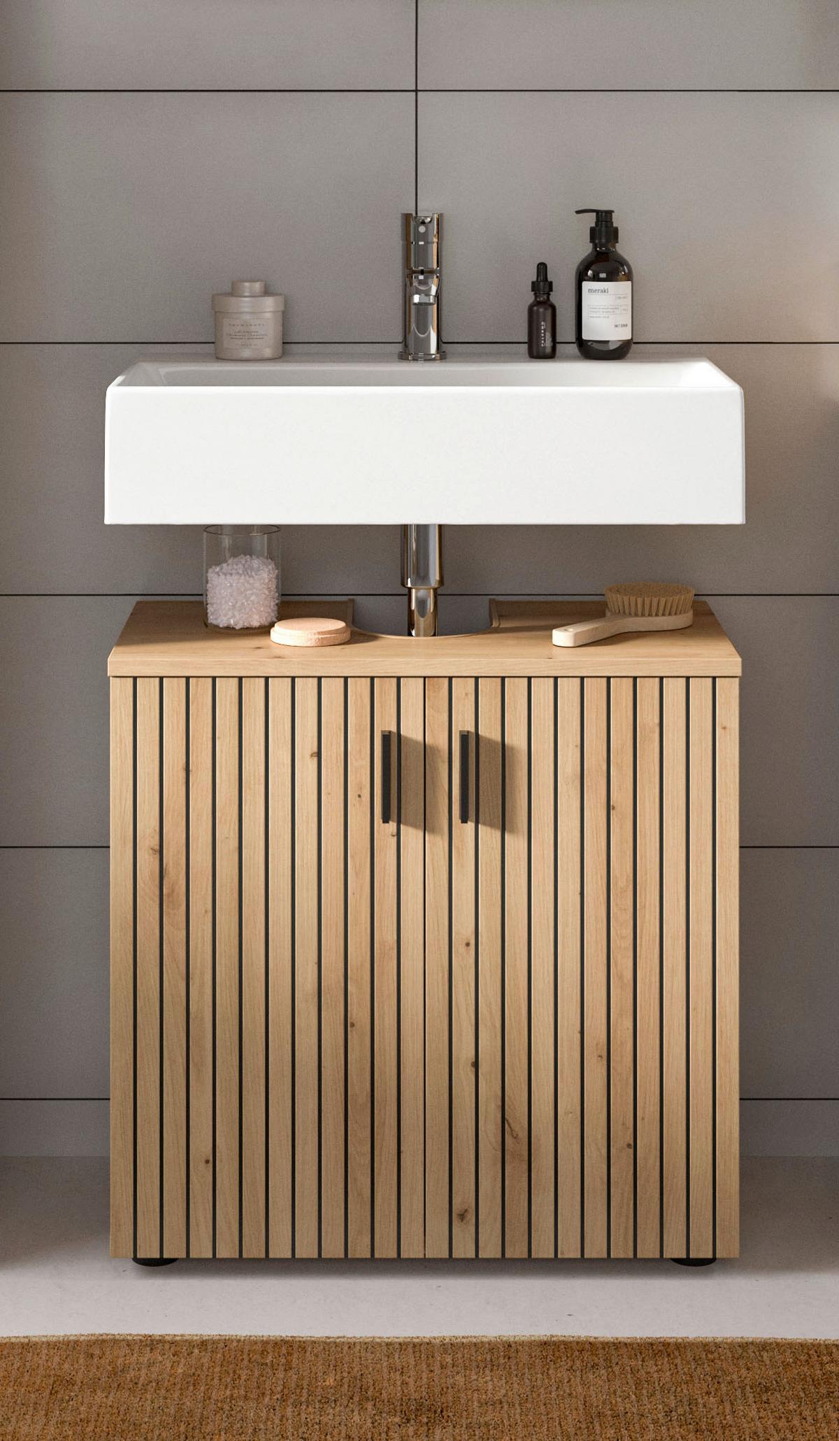 Waschbeckenunterschrank Mone Eiche Artisan B: 60cm - Schwarz/Eiche Artisan, Basics, Holzwerkstoff (60/59/30cm) - MID.YOU