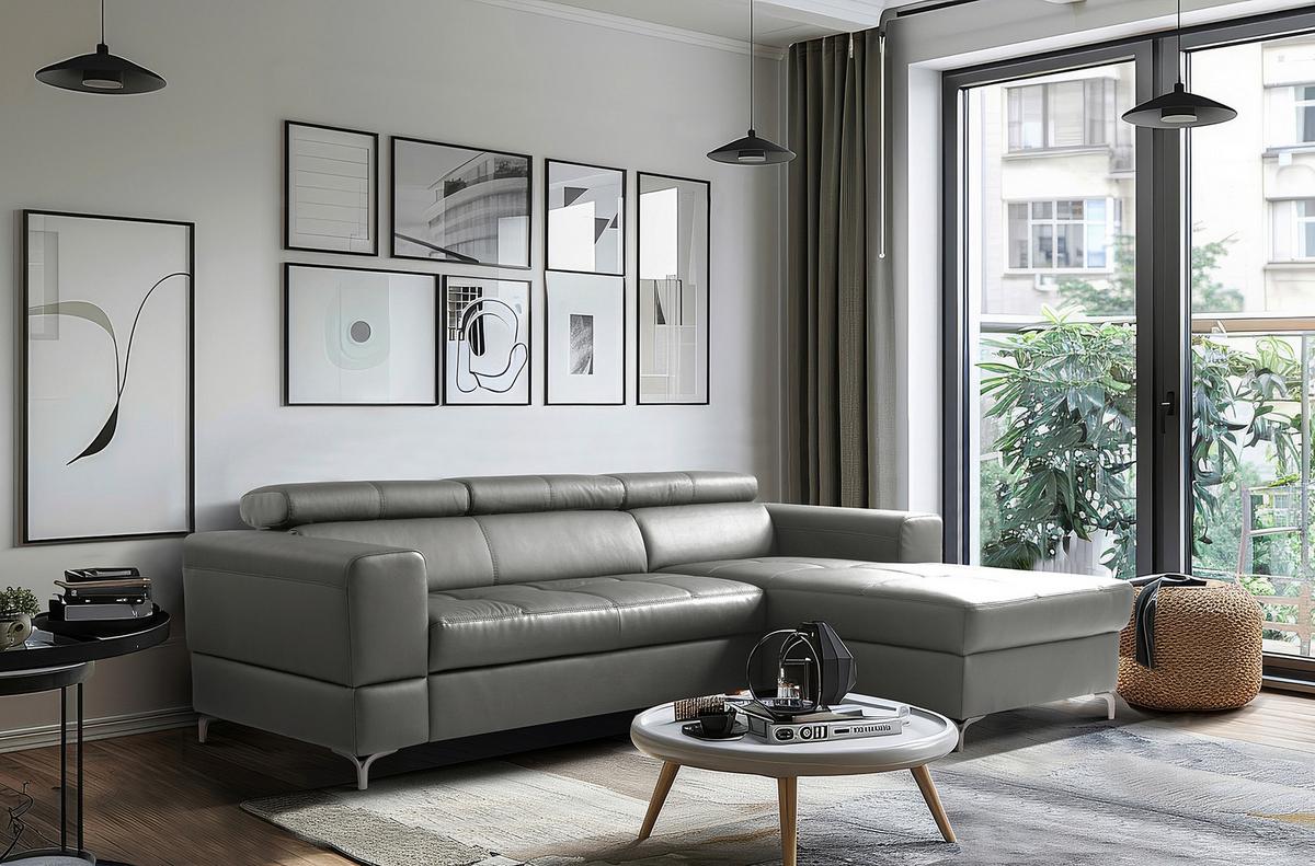 Ecksofa Torino Teilleder Anthrazit 247x173 - Anthrazit/Schwarz, Design, Leder/Textil (247/173cm) - Livetastic