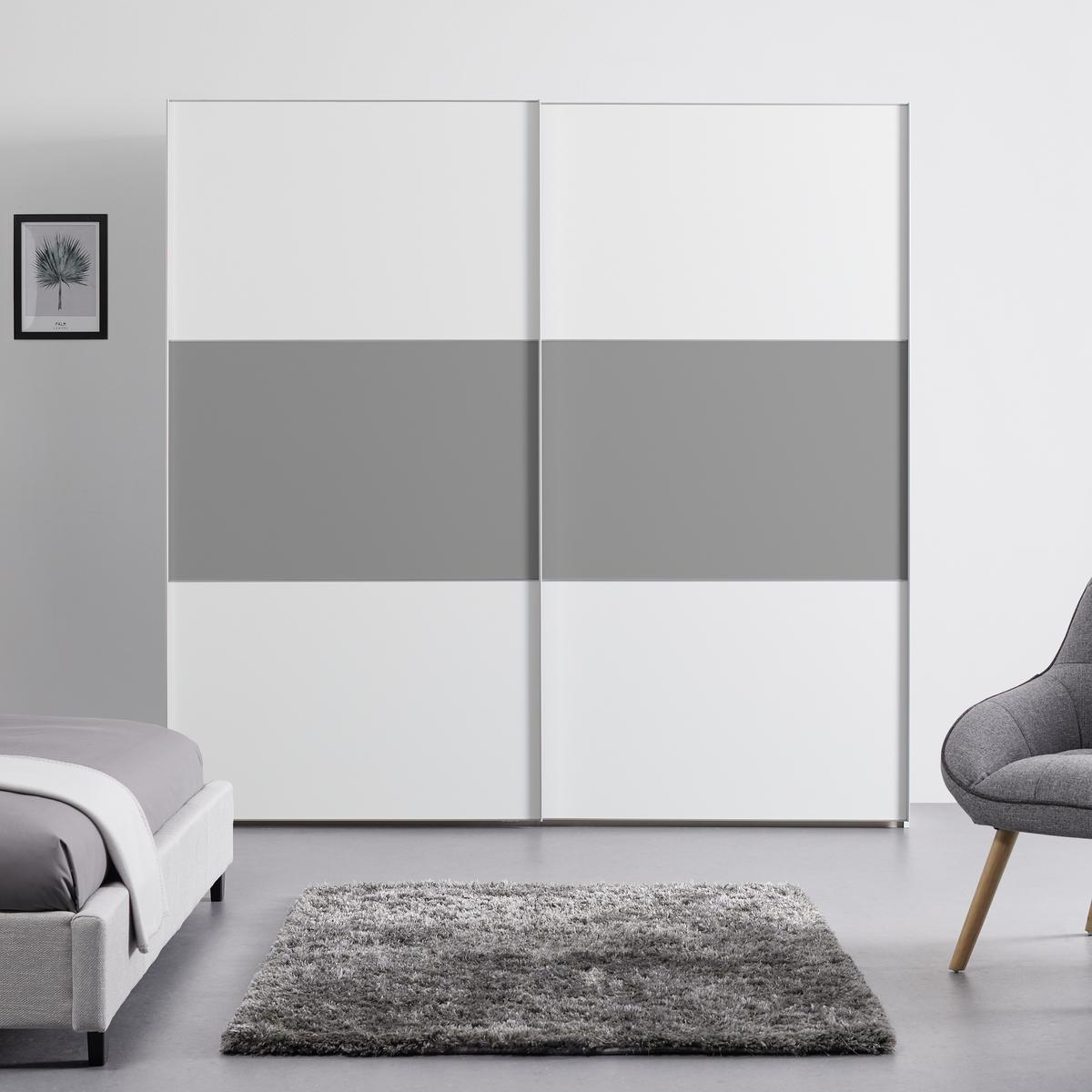 Schwebetürenschrank 225cm Includo, Weiß/grau - Weiß/Grau, MODERN, Holzwerkstoff (225/222/68cm)