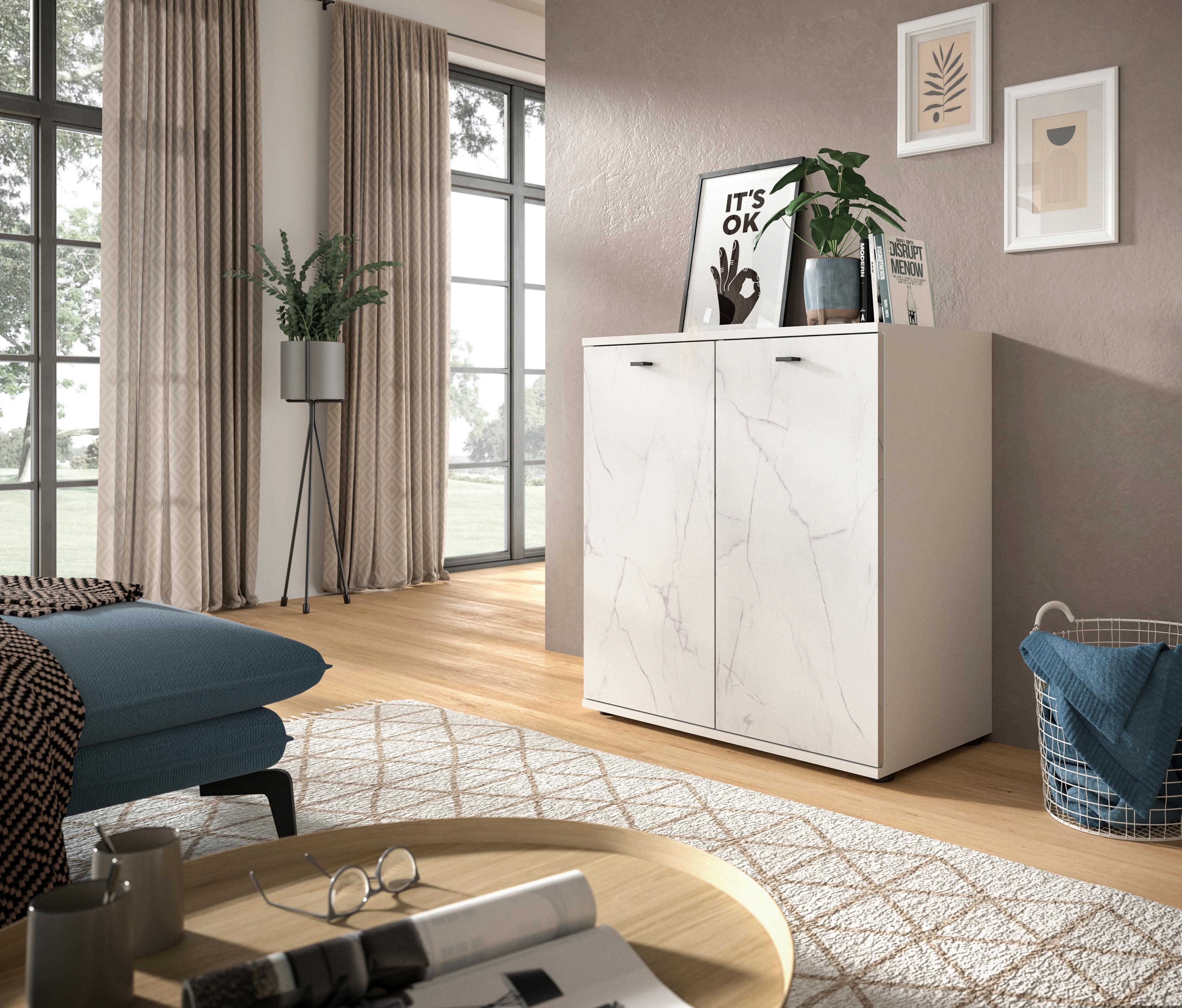 Kommode Stone Weiß B: 86 cm - Schwarz/Weiß, Design, Holzwerkstoff (86/87/40cm) - MID.YOU
