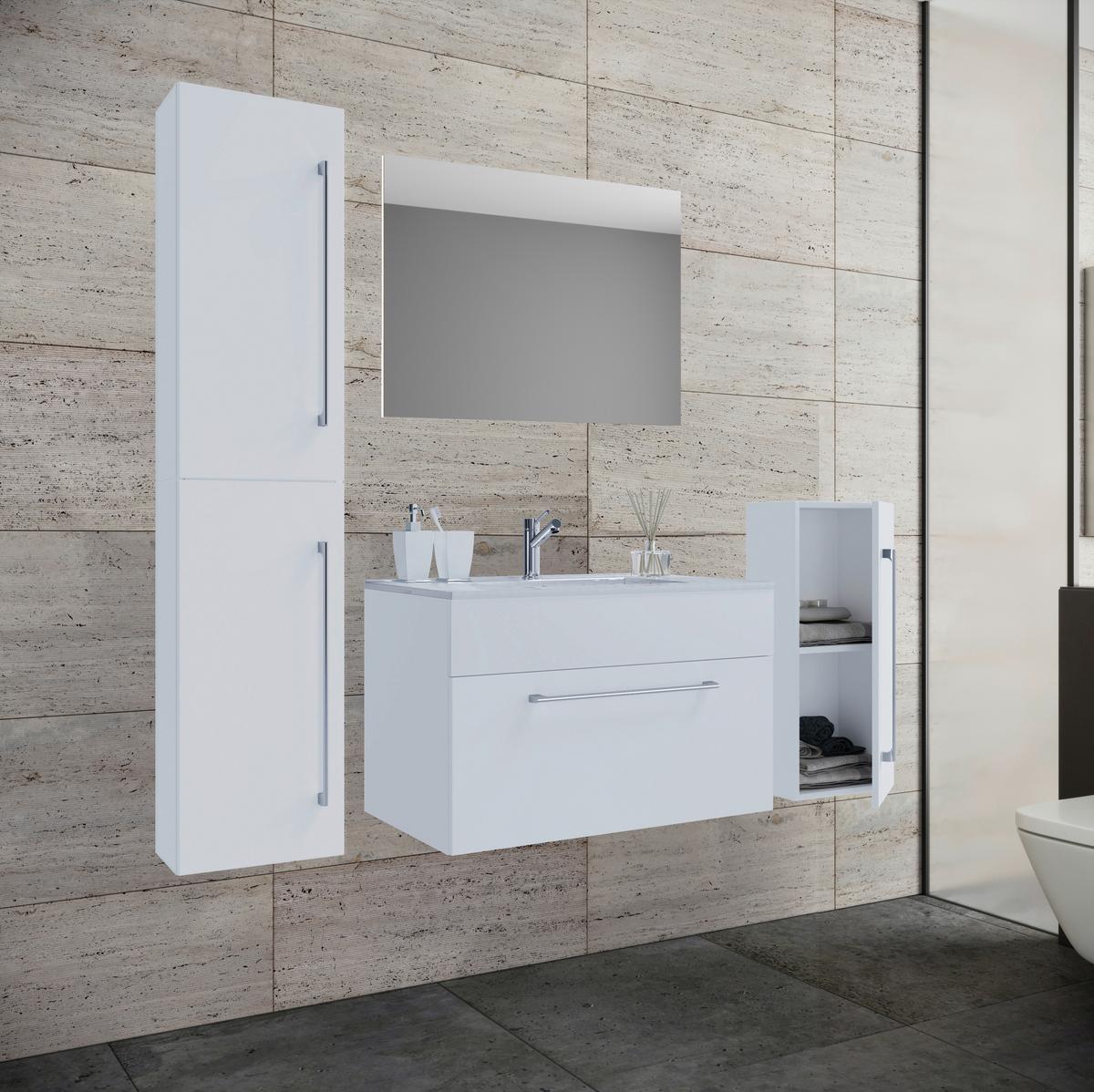 Badezimmer Badinos 5-Teilig Weiß B: 146 cm - Weiß, MODERN, Keramik/Holzwerkstoff (146cm) - MID.YOU