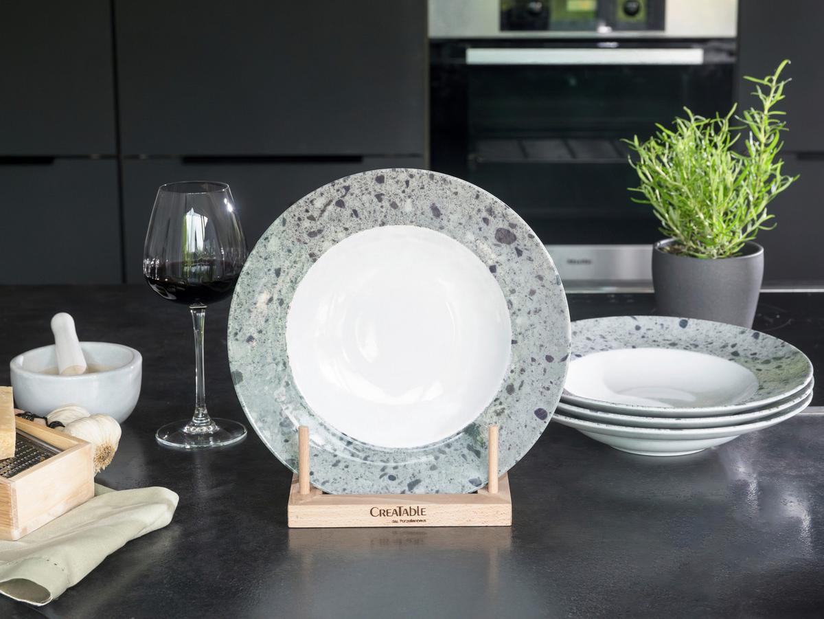 Pastateller Stone Collection Porzellan, Grau/Weiss, 4 Stück - Weiß/Grau, Basics, Keramik - Creatable