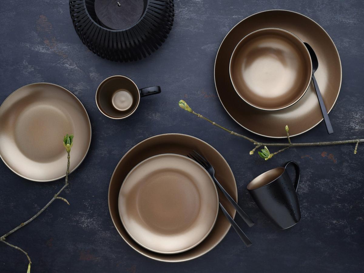 Kombinovaný servis čierna/zlatá - čierna/zlatá, keramika (29,5/29,5/28cm) - Creatable