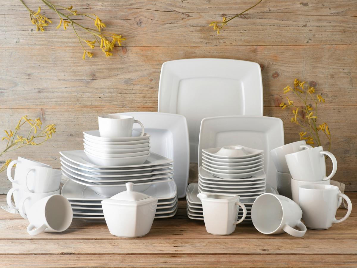 Kombiservice Porzellan 6 Personen Geschirr Set 50-Tlg. - Weiß, Basics, Keramik (40/35/35cm) - Creatable
